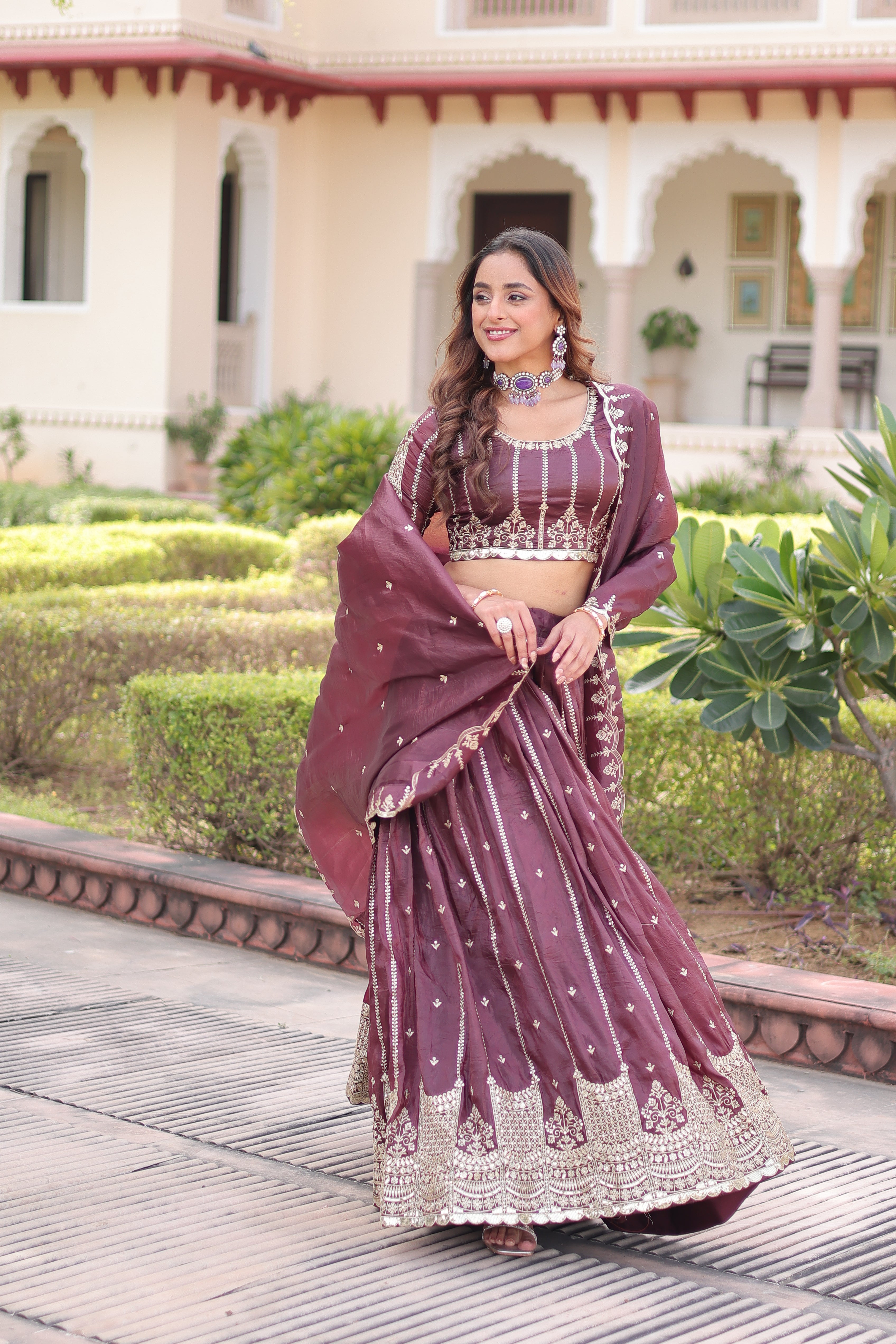 Crushed Embroidered Festive Lehenga Choli for Women