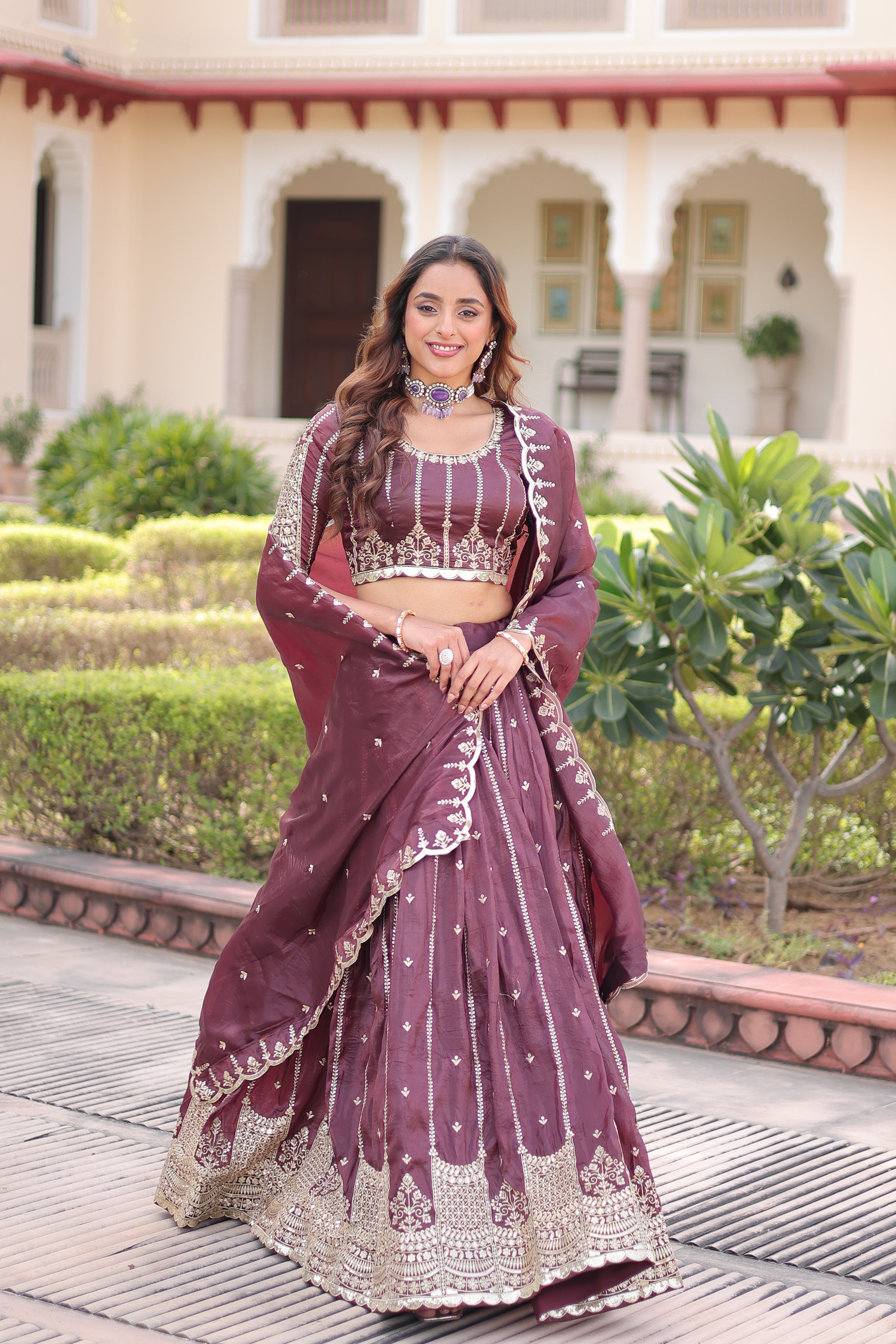 Crushed Embroidered Festive Lehenga Choli for Women