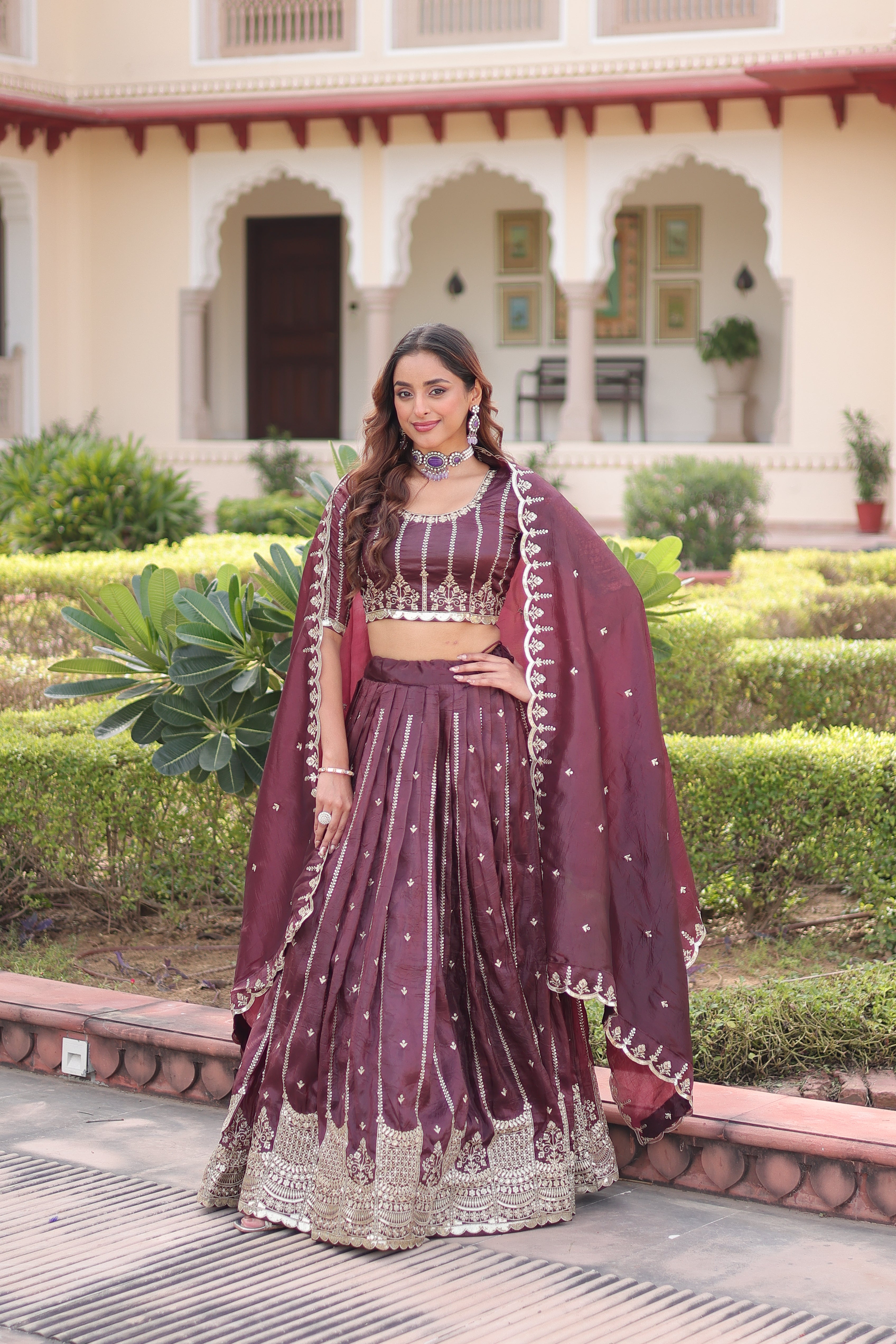 Crushed Embroidered Festive Lehenga Choli for Women