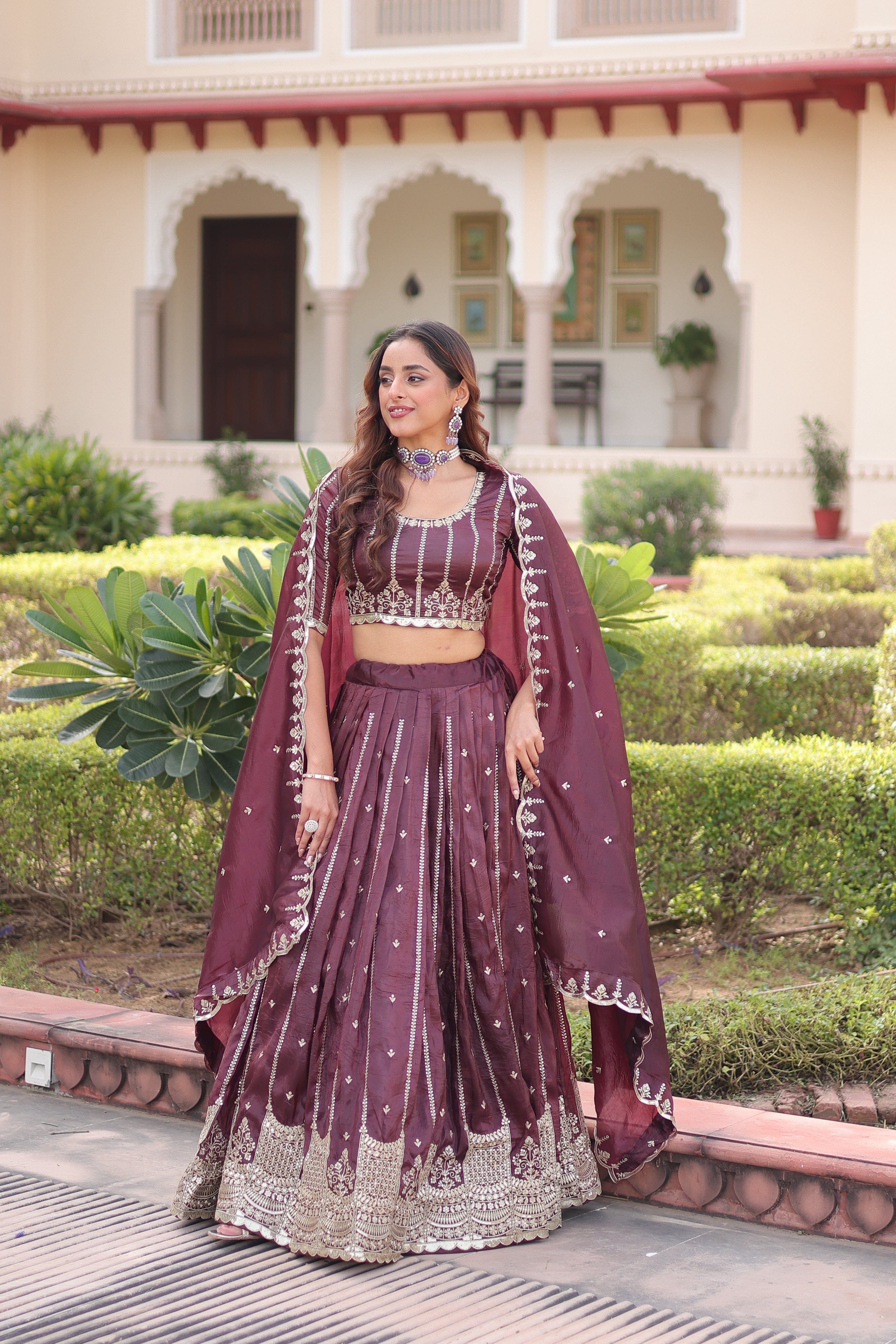 Crushed Embroidered Festive Lehenga Choli for Women