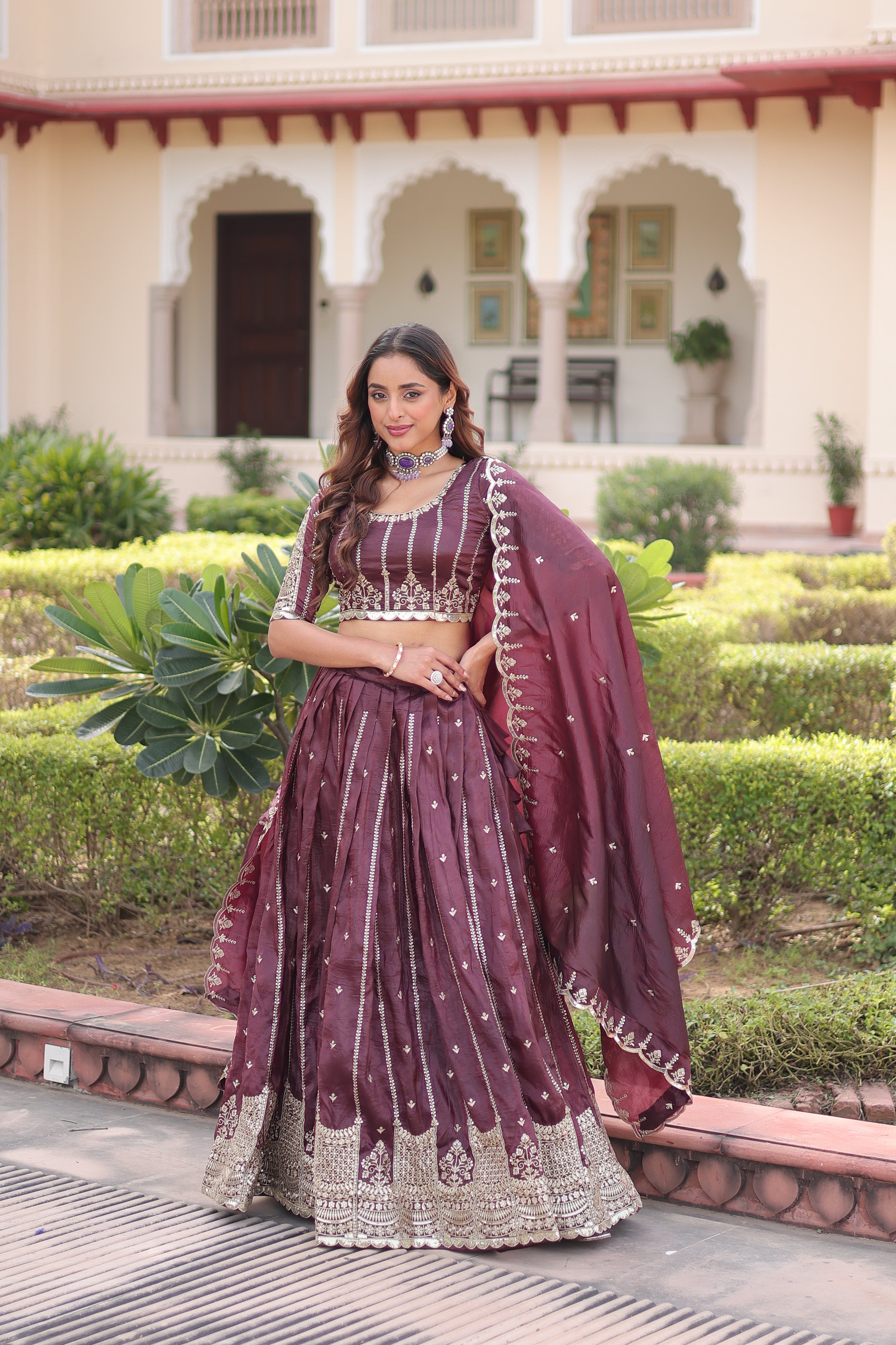 Crushed Embroidered Festive Lehenga Choli for Women