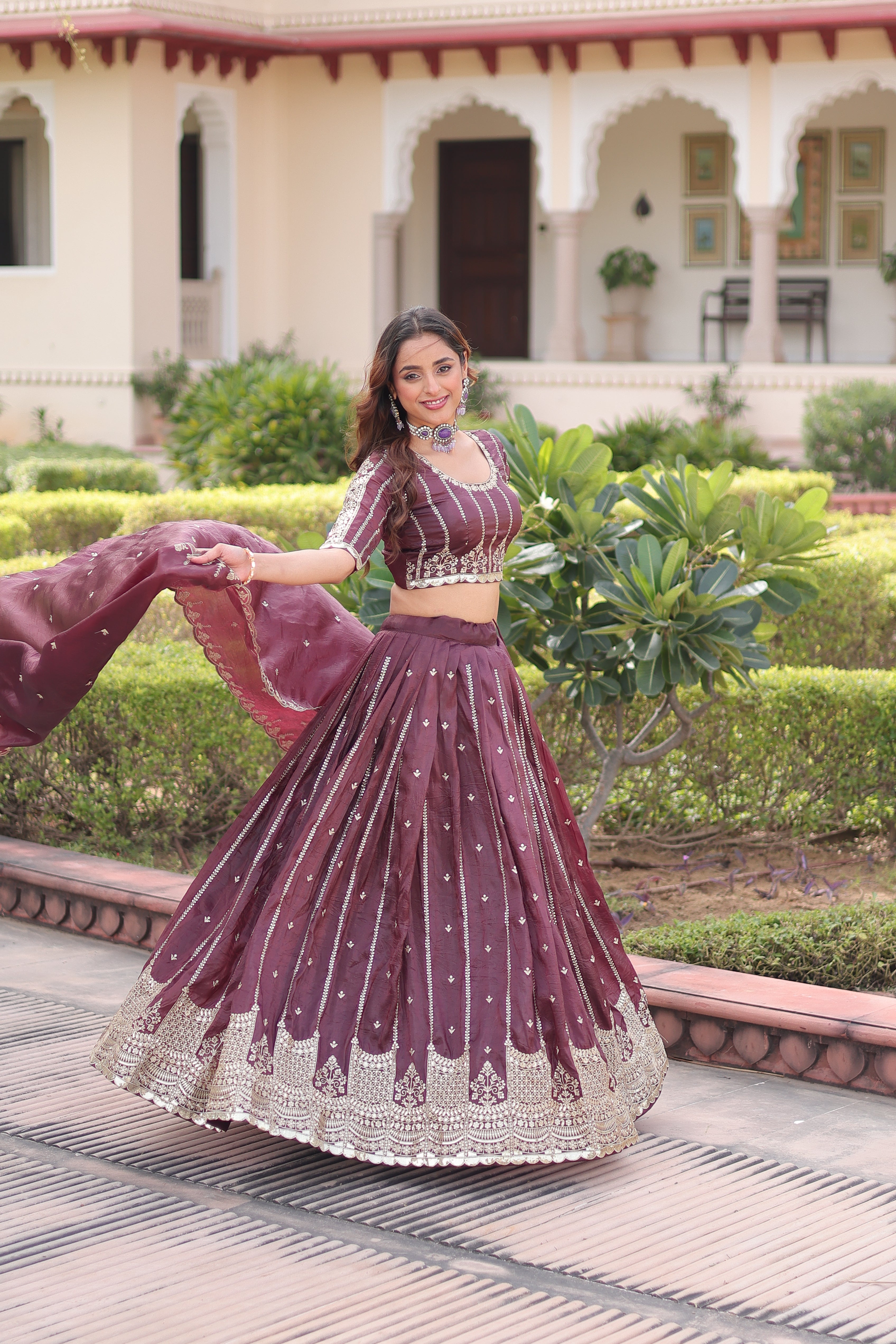Crushed Embroidered Festive Lehenga Choli for Women