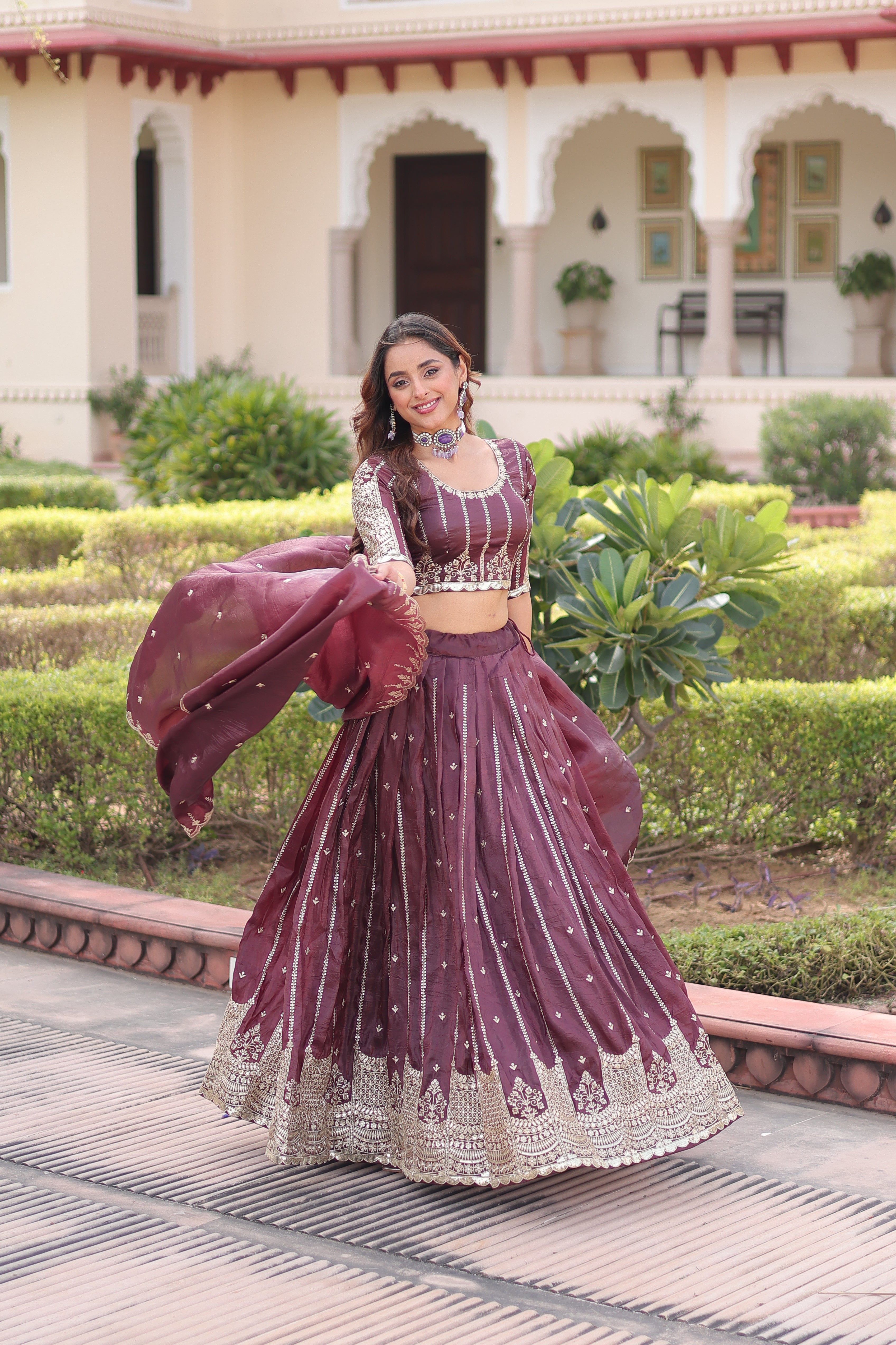 Crushed Embroidered Festive Lehenga Choli for Women