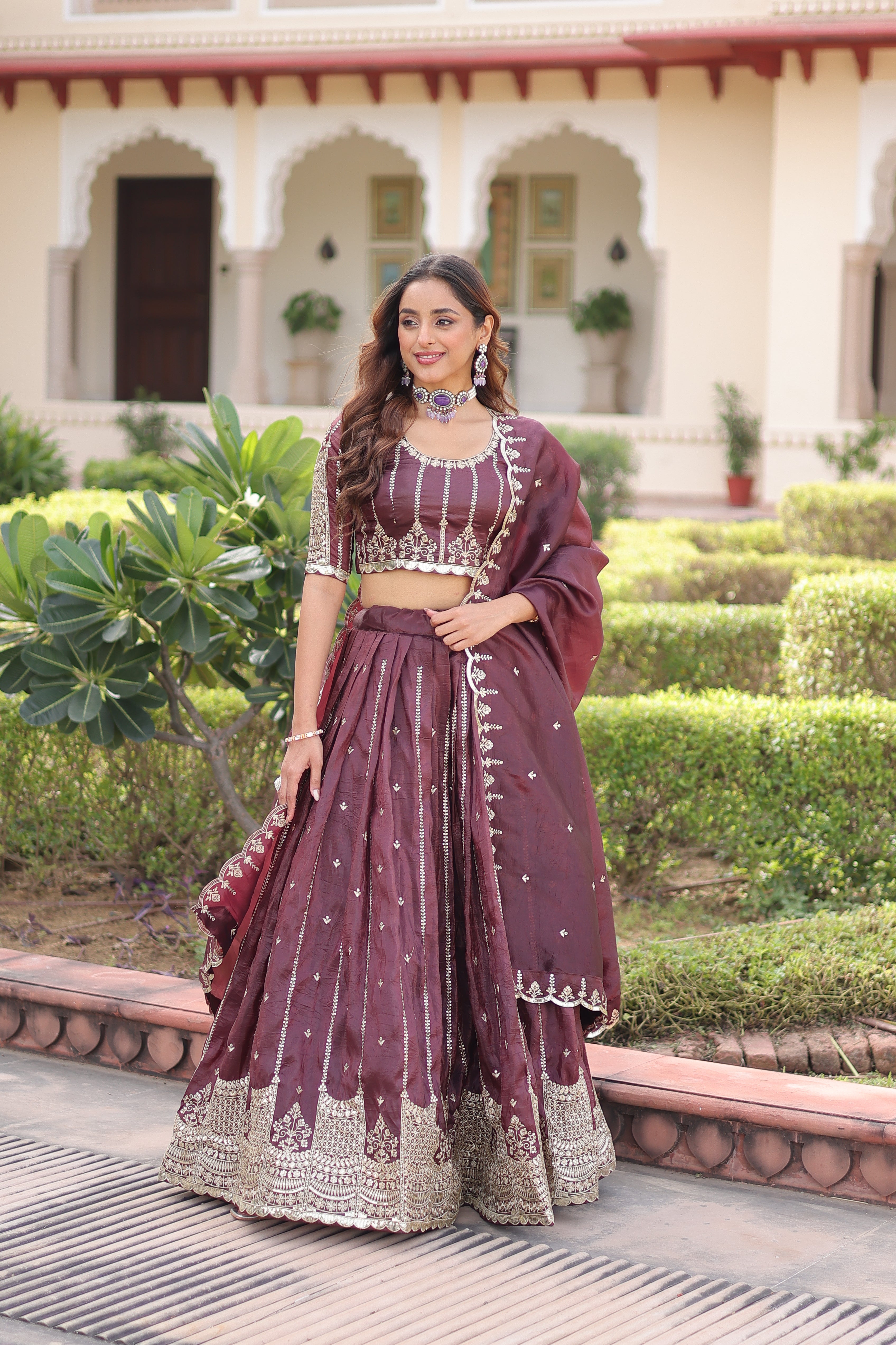 Crushed Embroidered Festive Lehenga Choli for Women