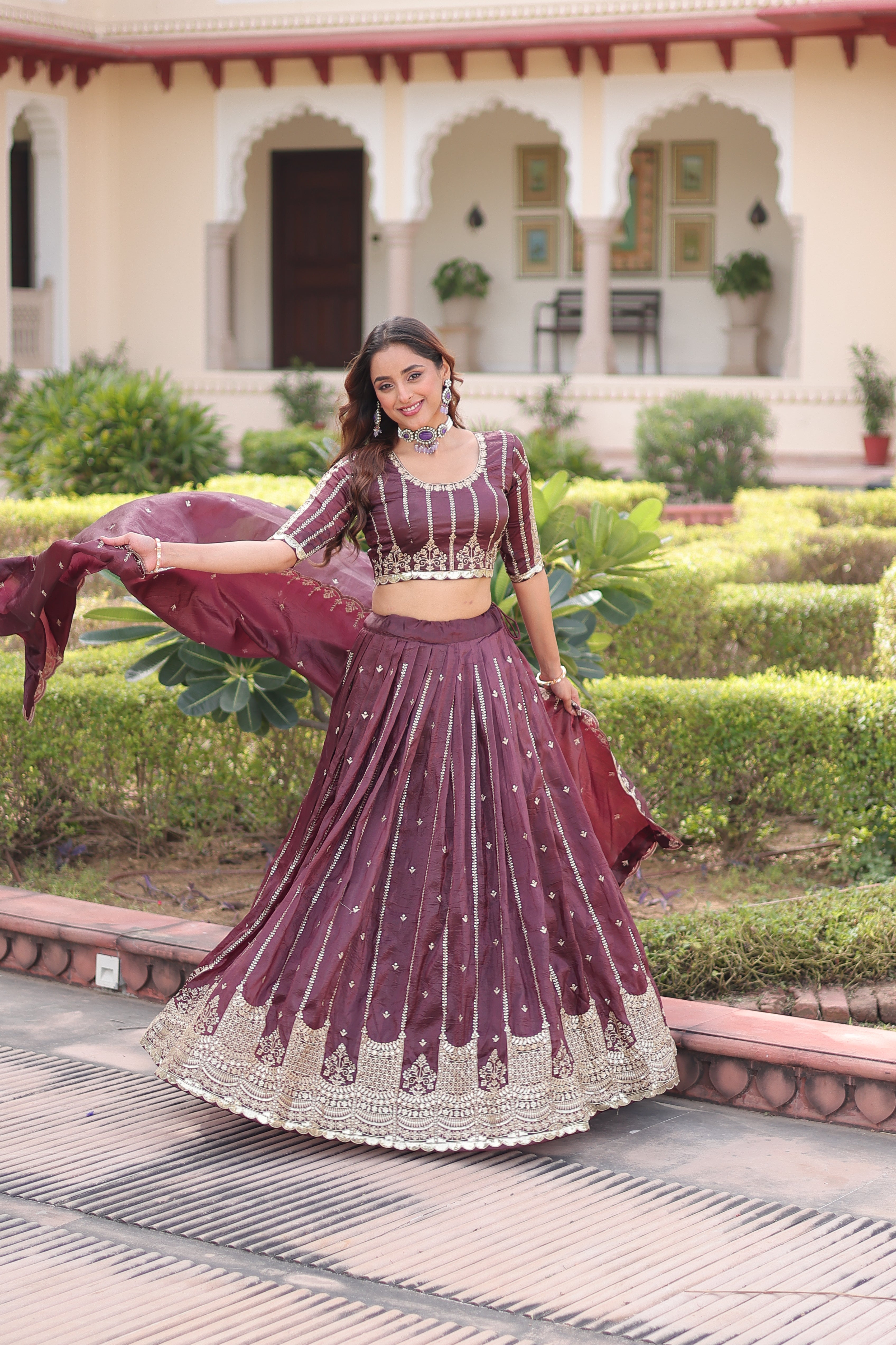 Crushed Embroidered Festive Lehenga Choli for Women