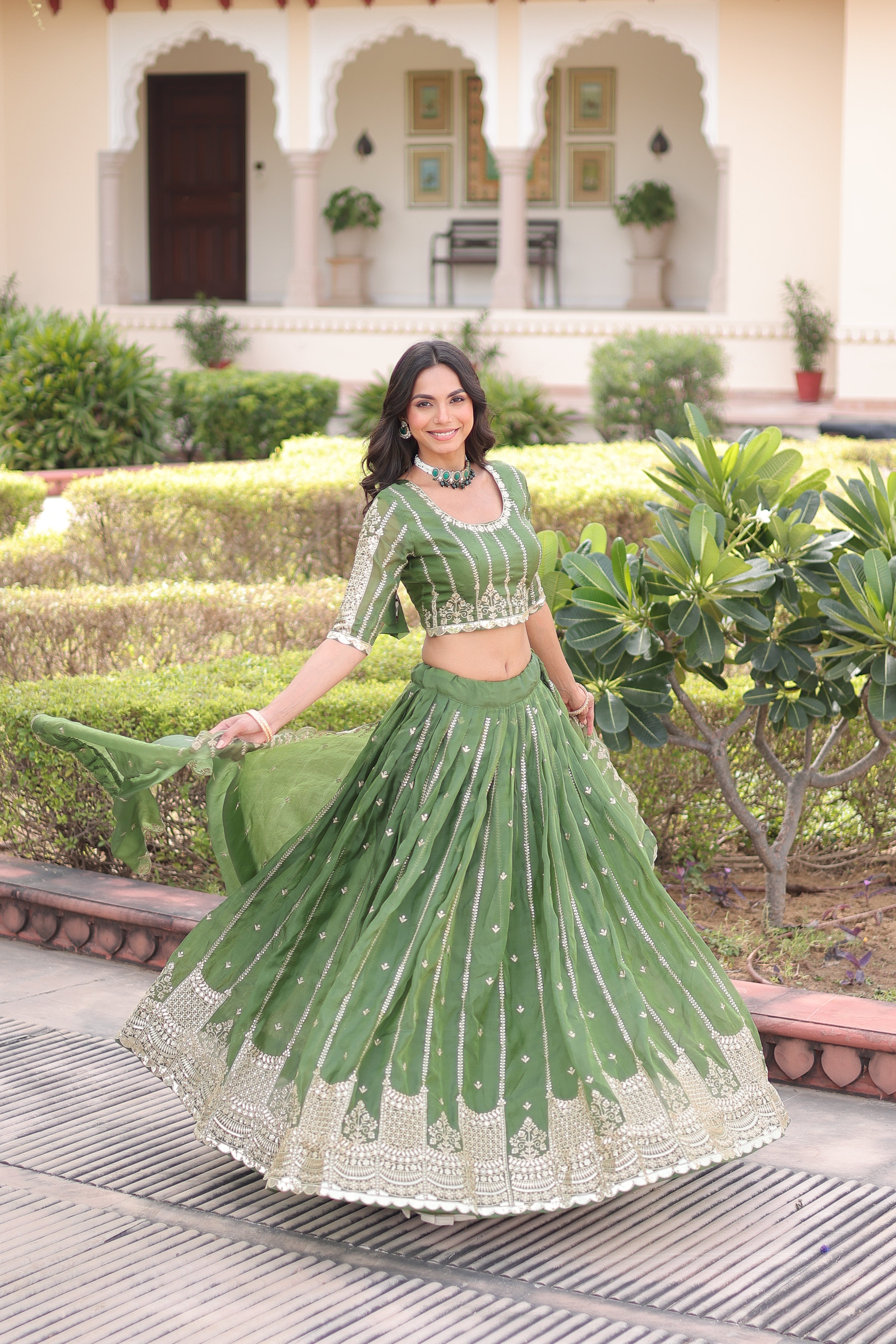 Crushed Embroidered Festive Lehenga Choli for Women