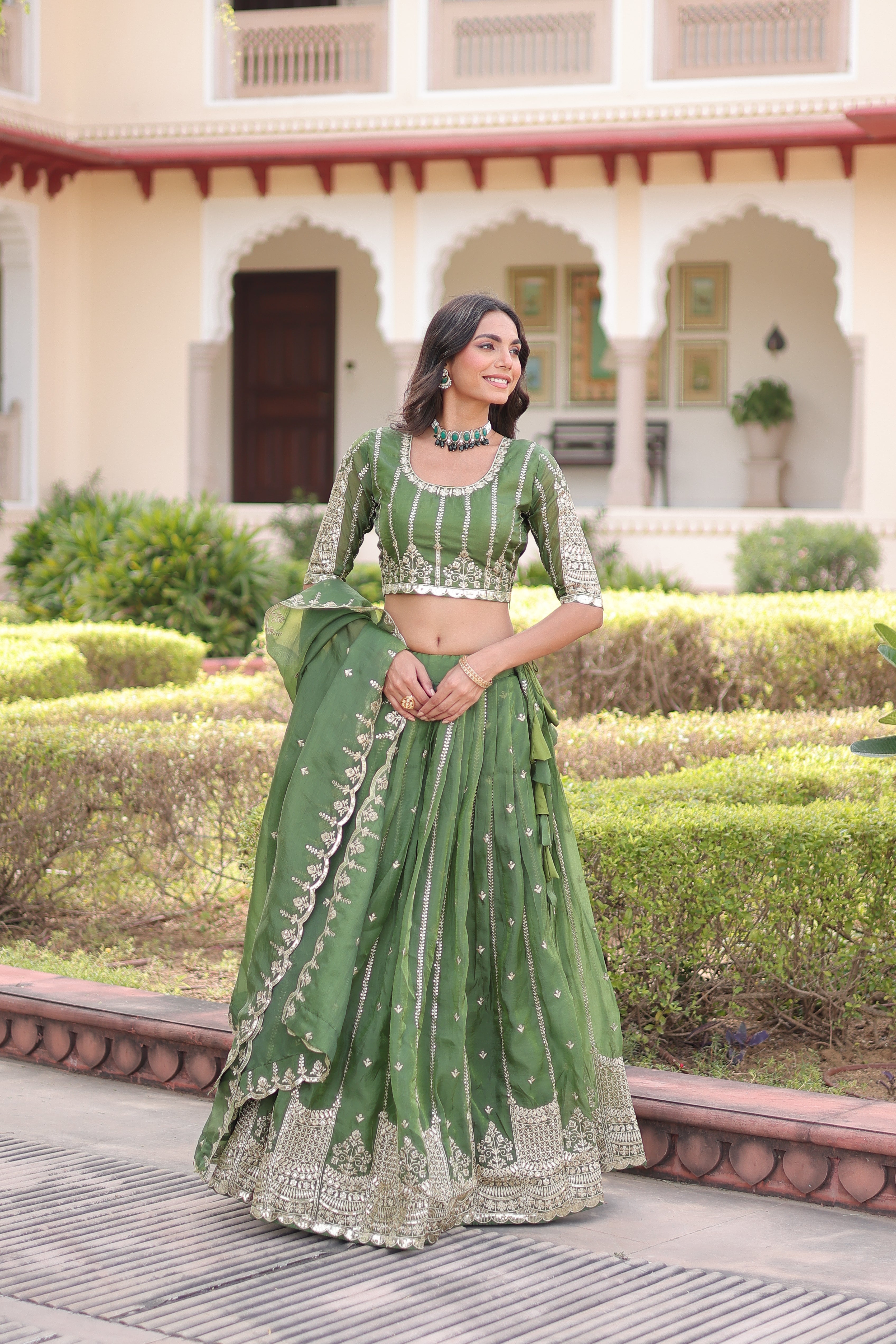 Crushed Embroidered Festive Lehenga Choli for Women