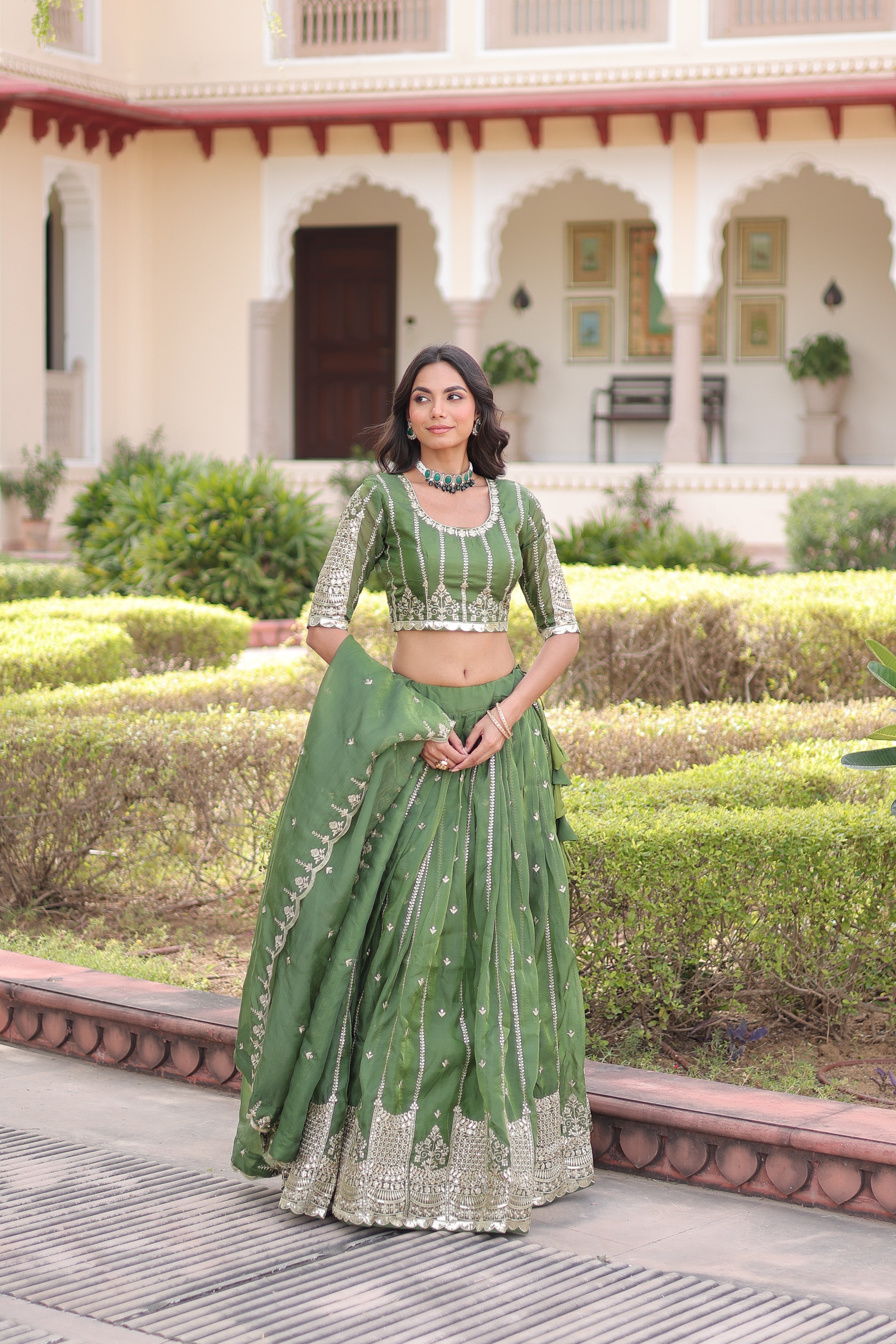 Crushed Embroidered Festive Lehenga Choli for Women
