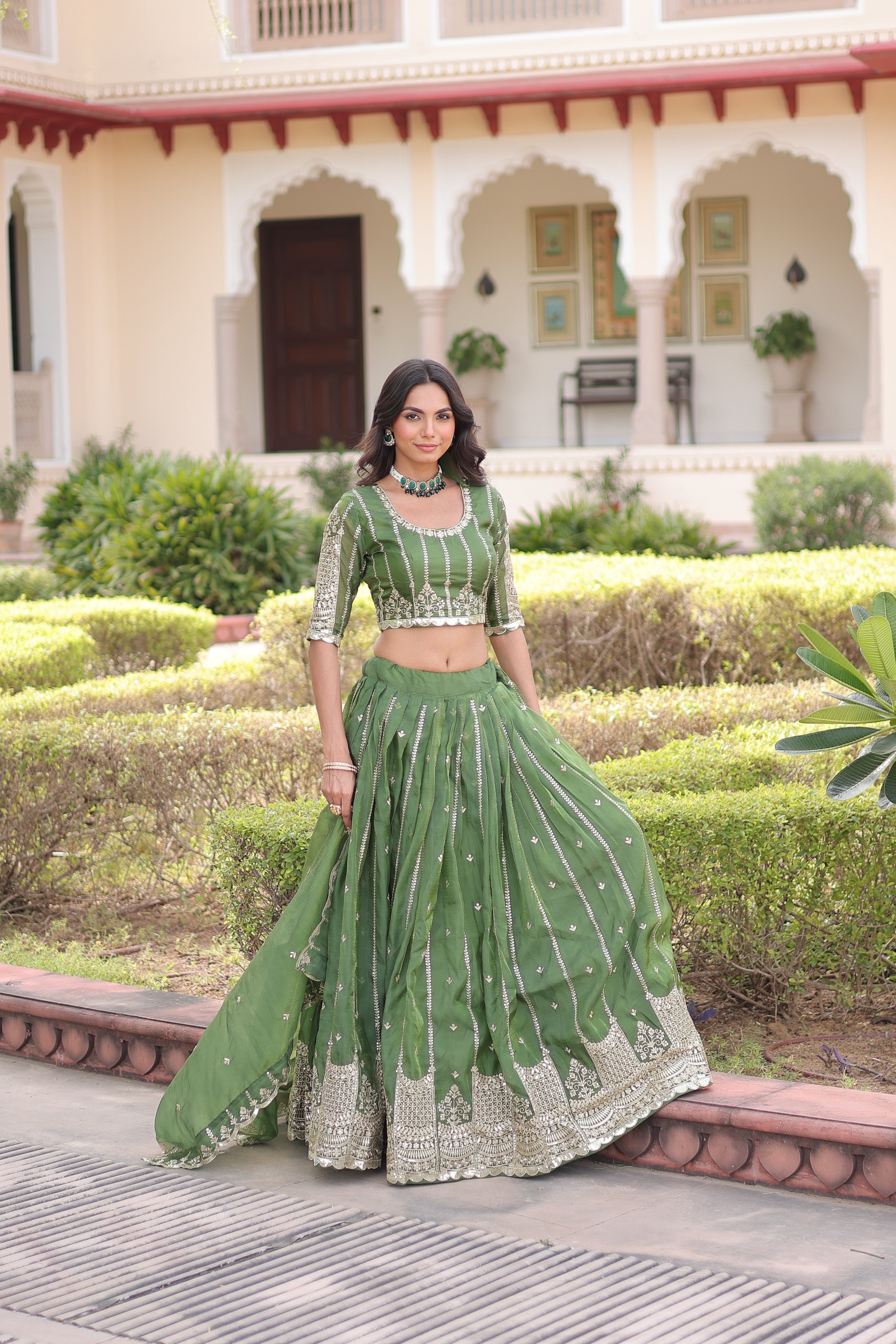 Crushed Embroidered Festive Lehenga Choli for Women