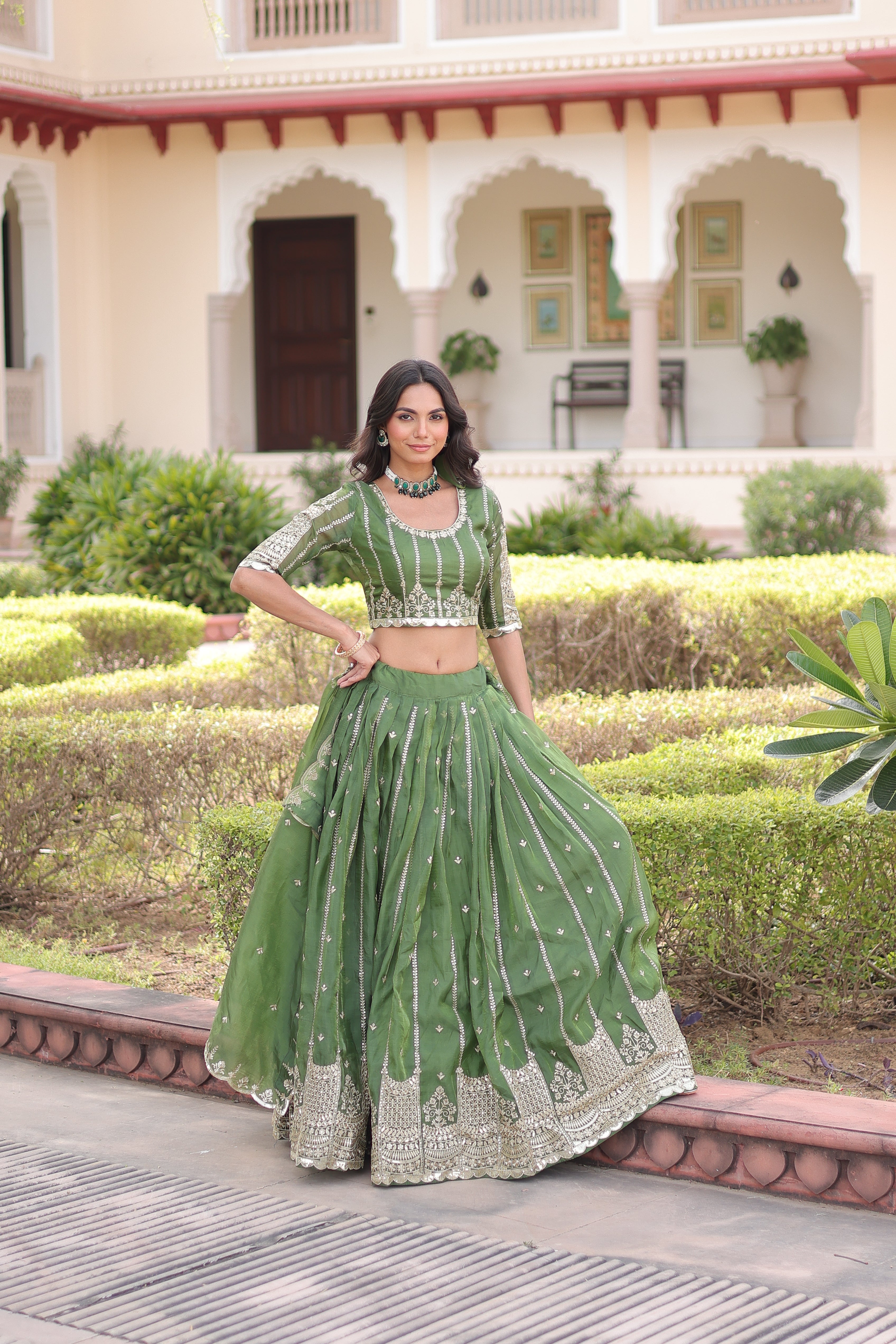 Crushed Embroidered Festive Lehenga Choli for Women