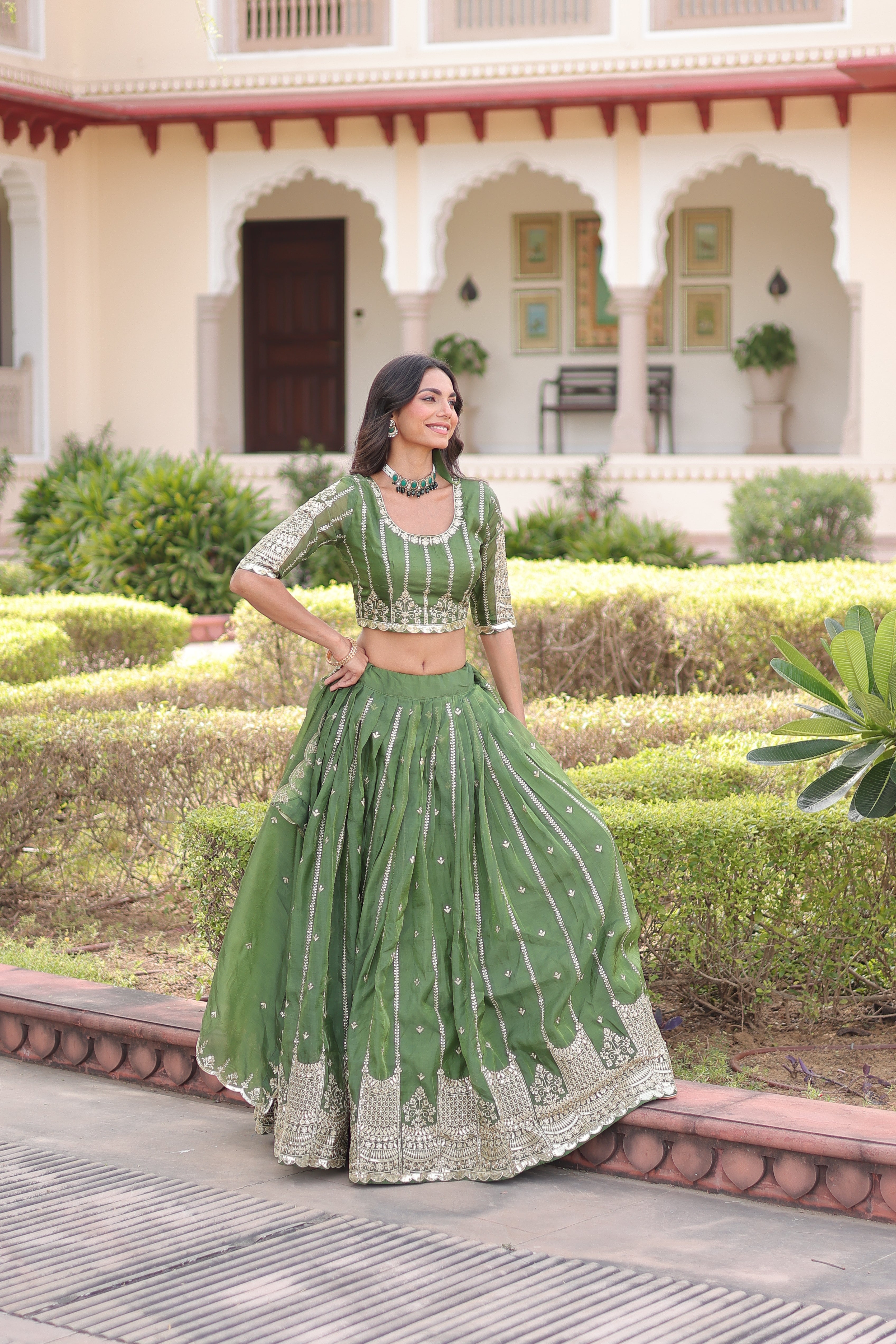 Crushed Embroidered Festive Lehenga Choli for Women