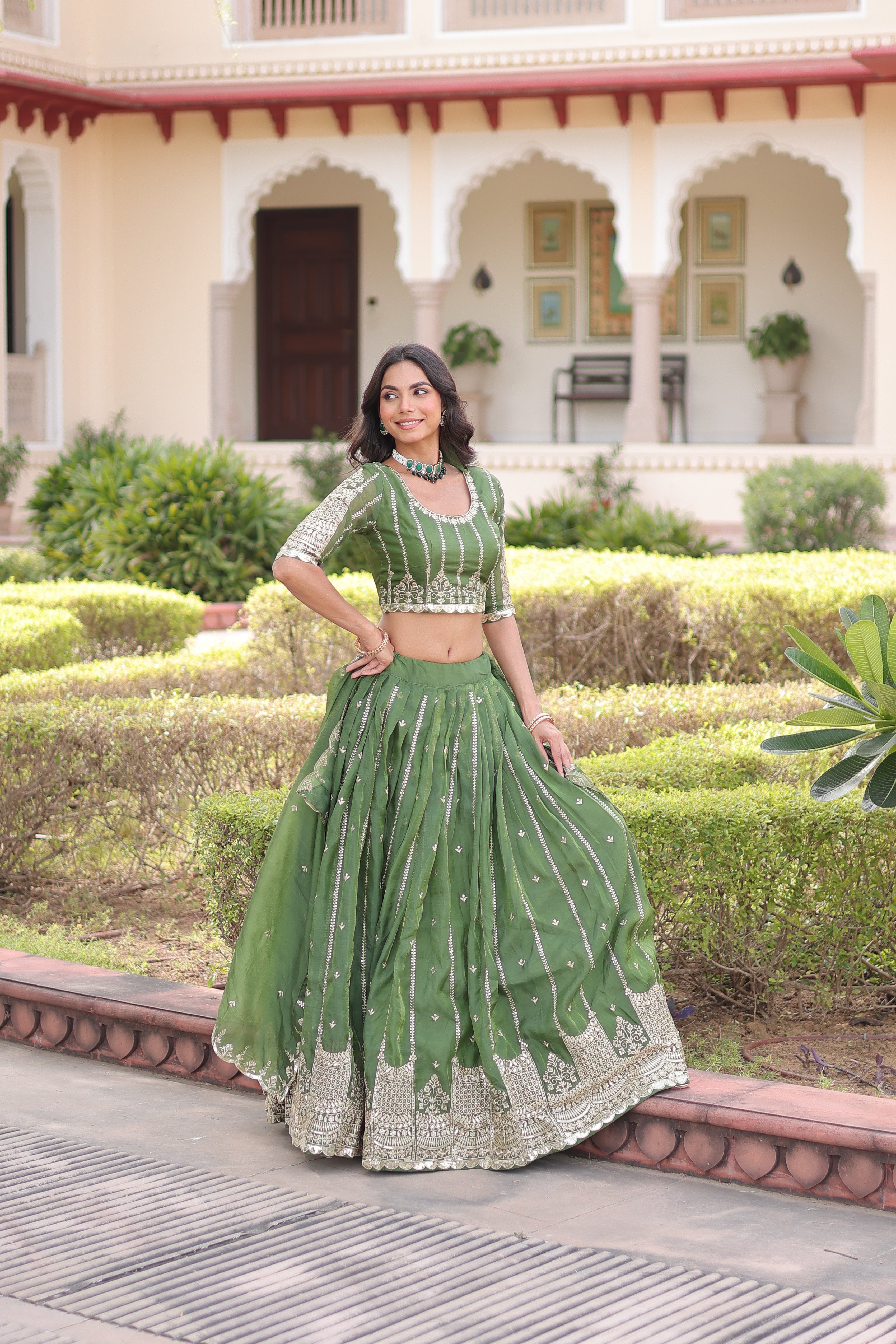 Crushed Embroidered Festive Lehenga Choli for Women