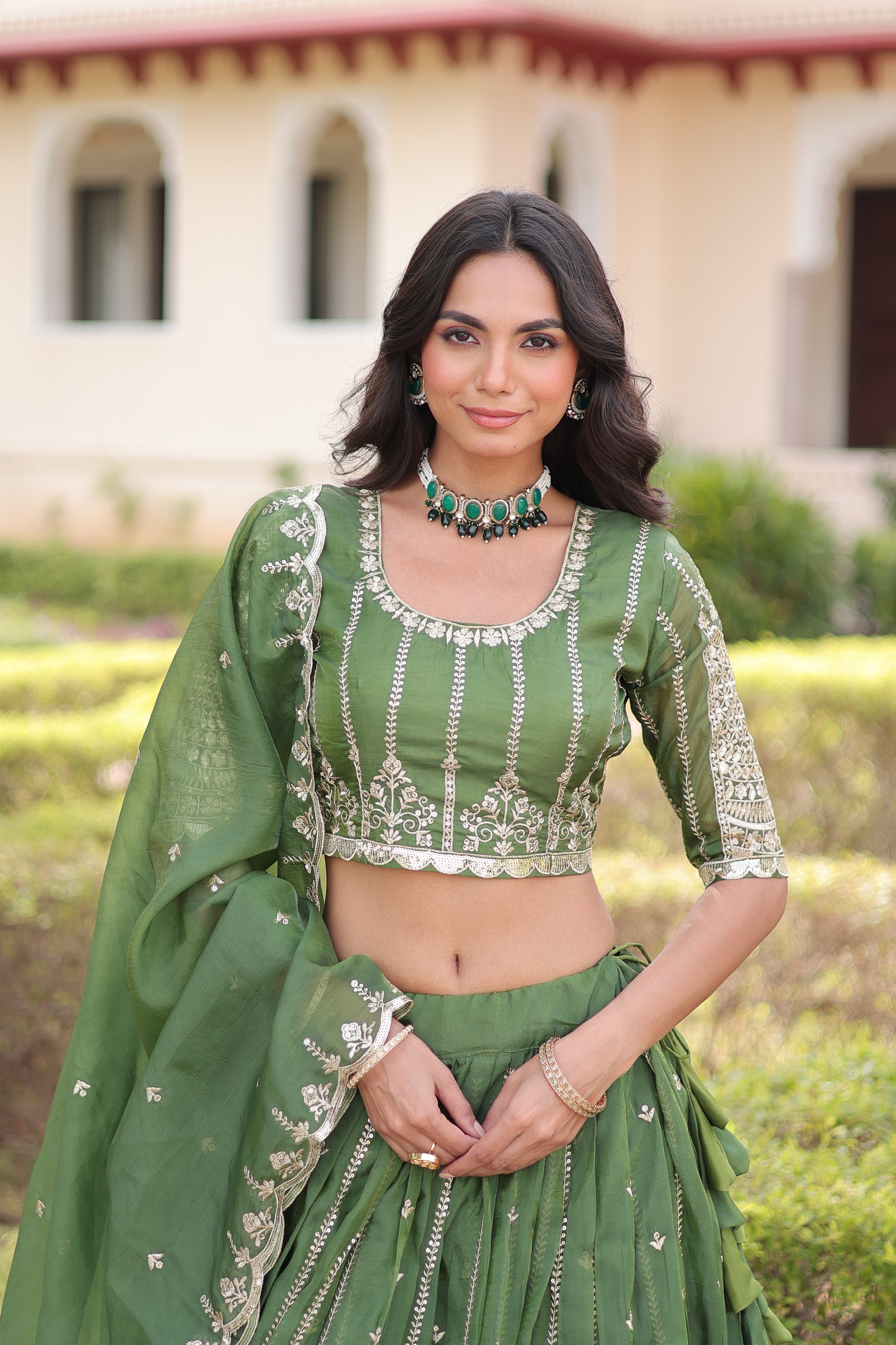 Crushed Embroidered Festive Lehenga Choli for Women