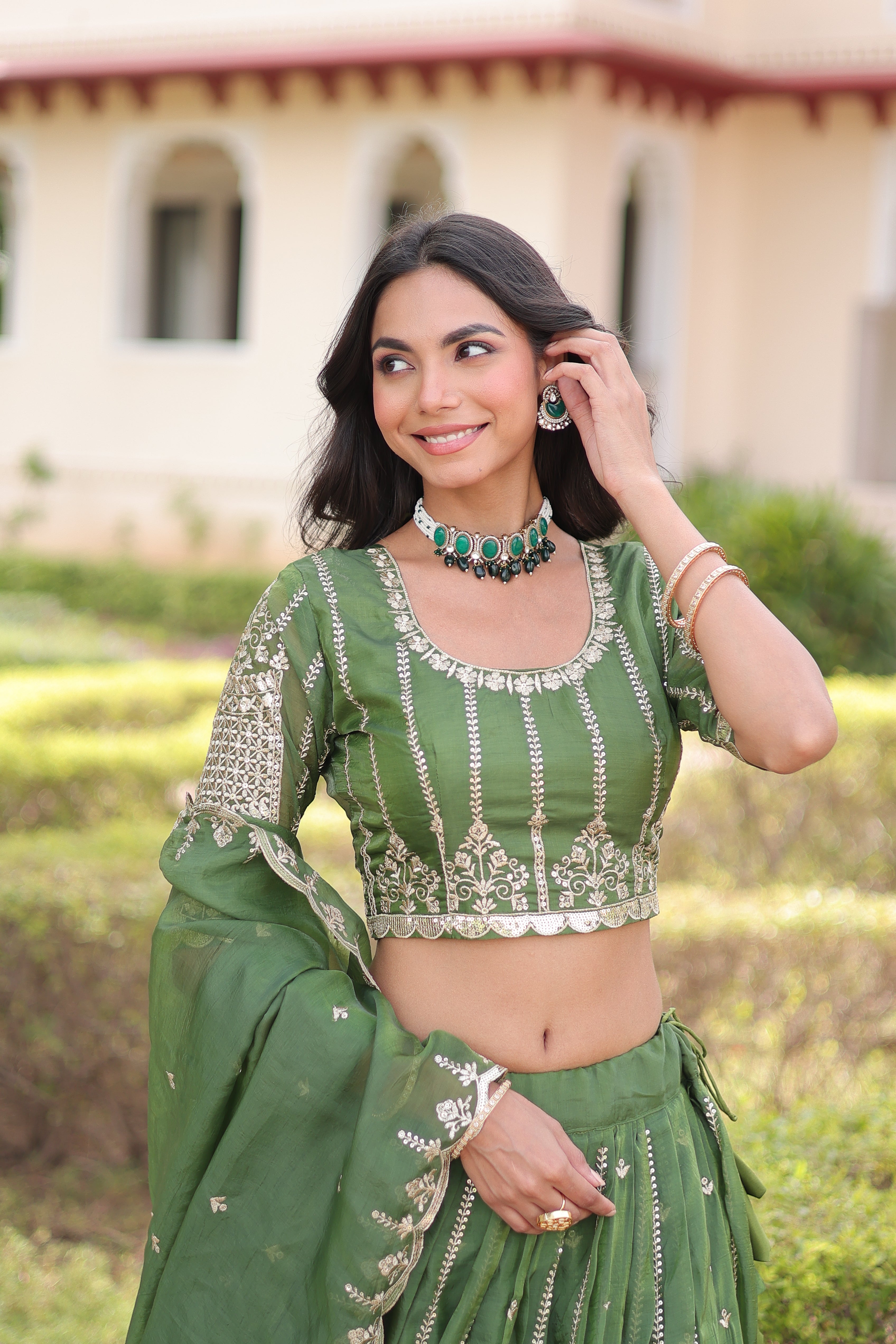 Crushed Embroidered Festive Lehenga Choli for Women
