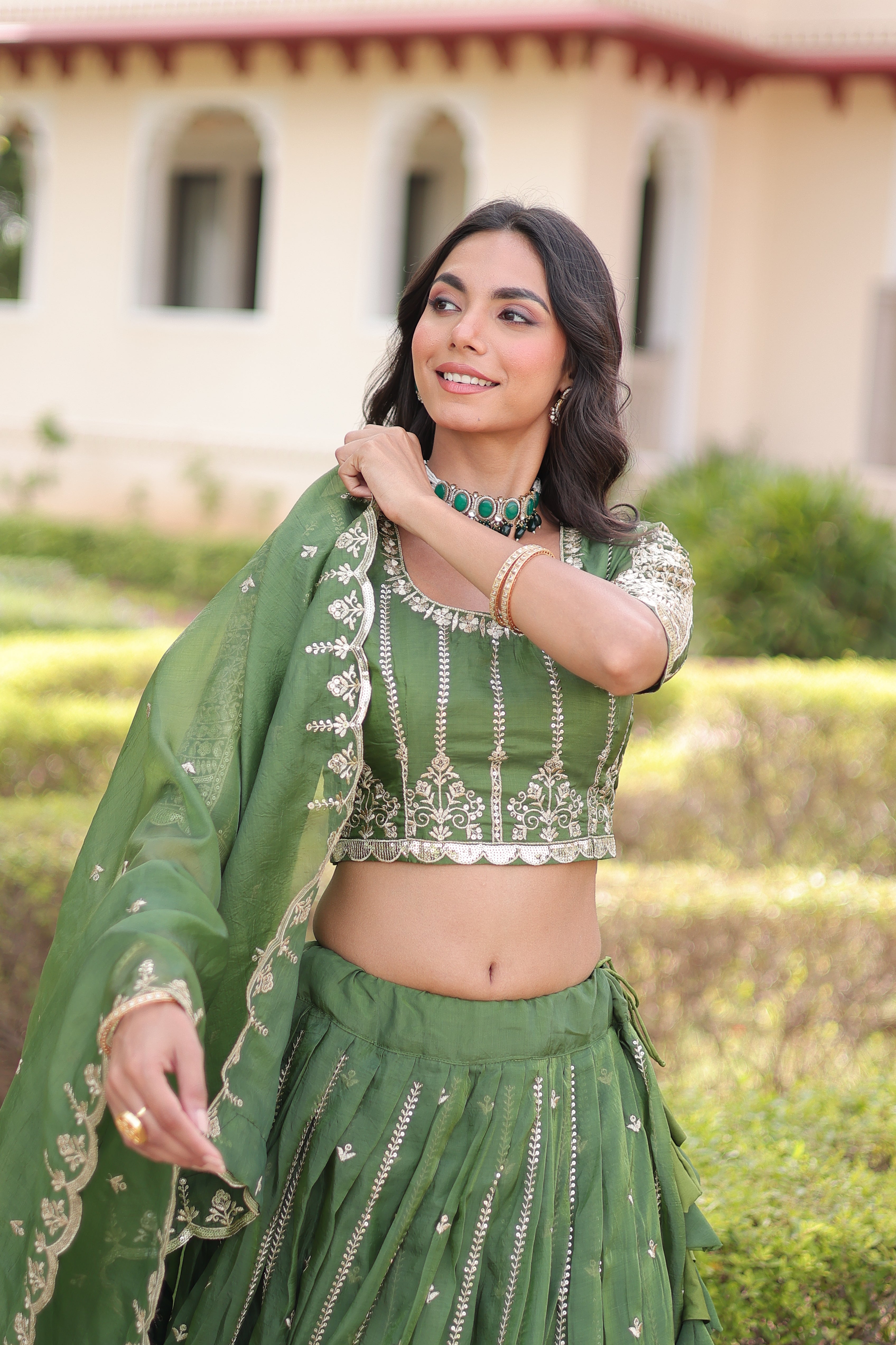 Crushed Embroidered Festive Lehenga Choli for Women