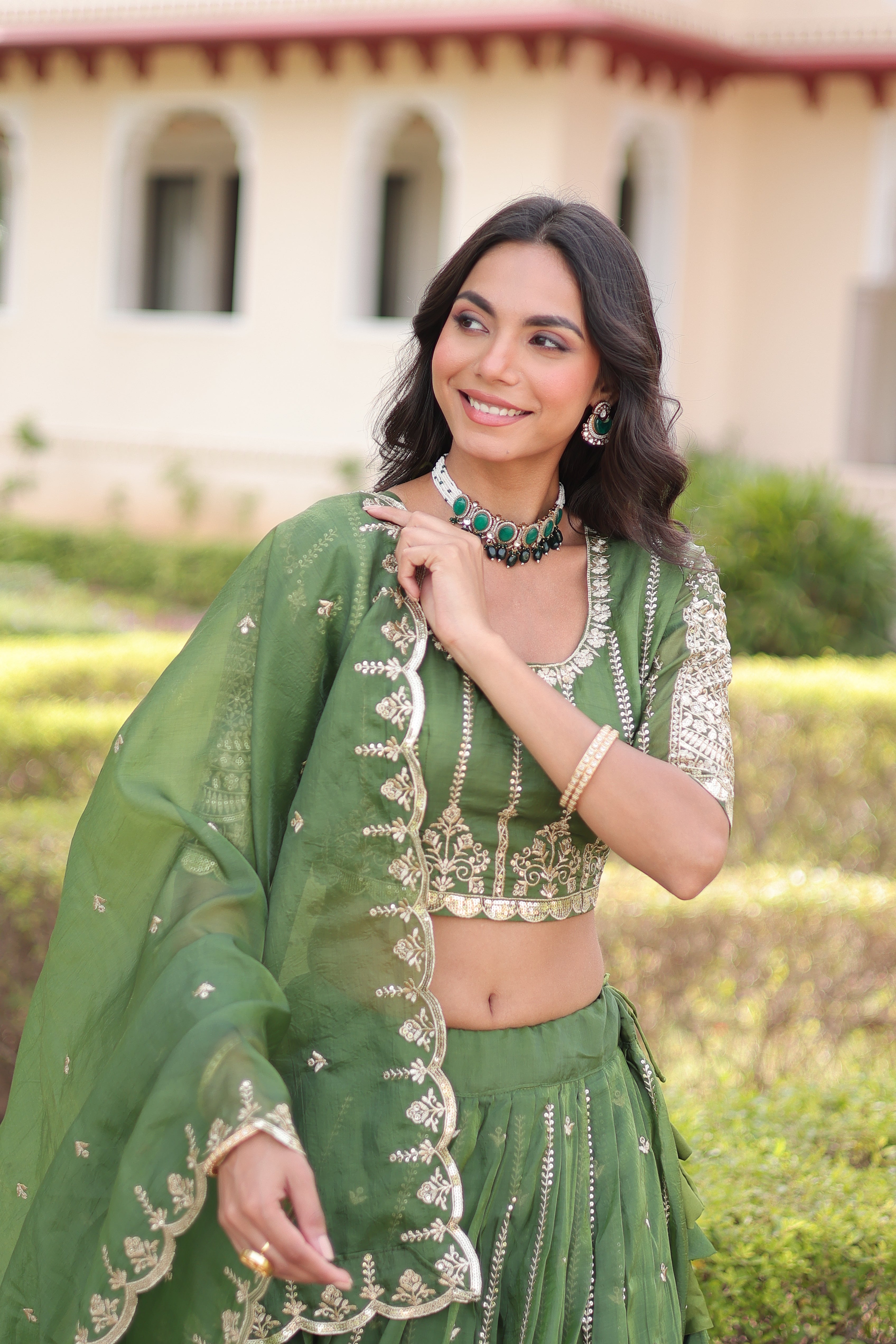 Crushed Embroidered Festive Lehenga Choli for Women