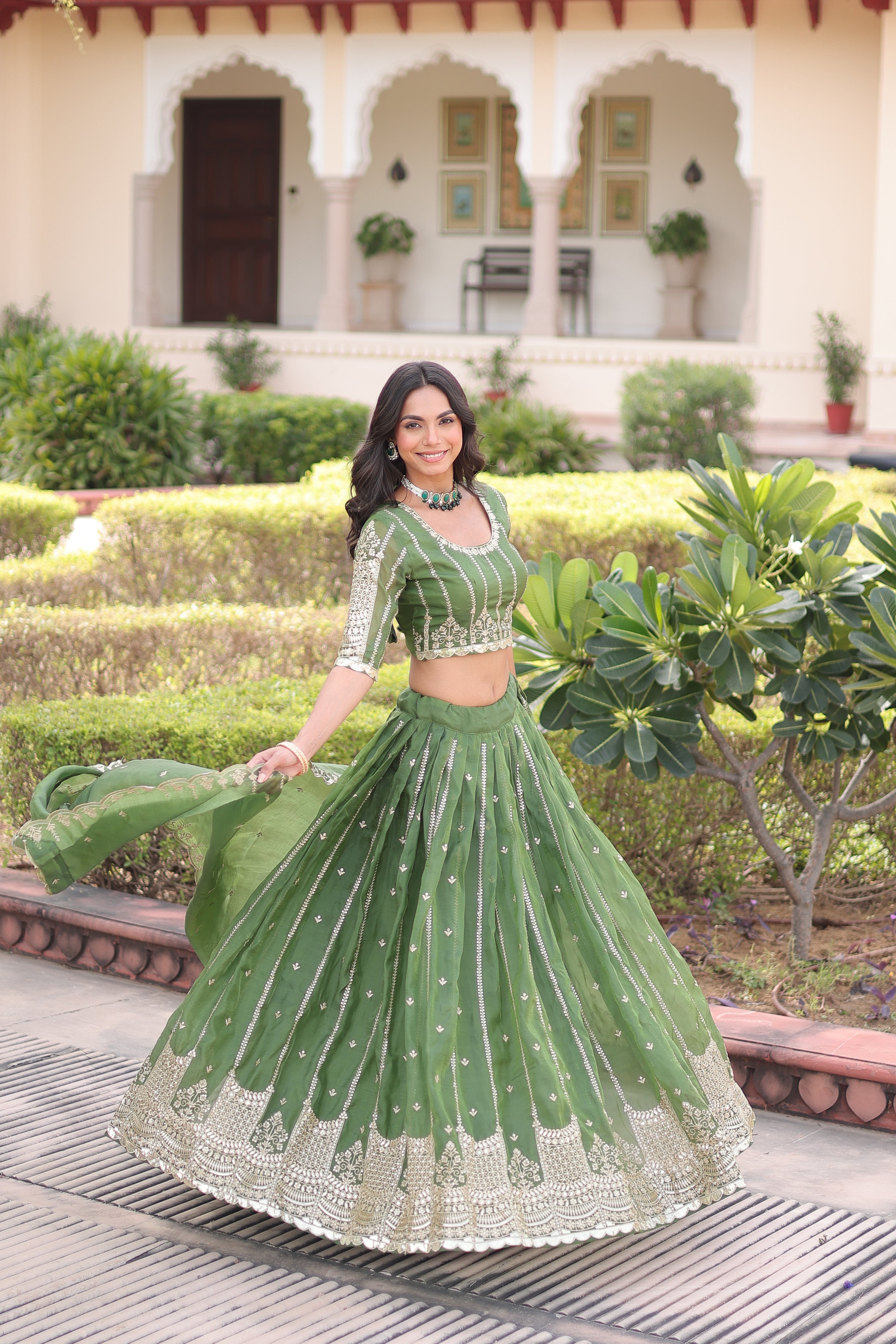 Crushed Embroidered Festive Lehenga Choli for Women