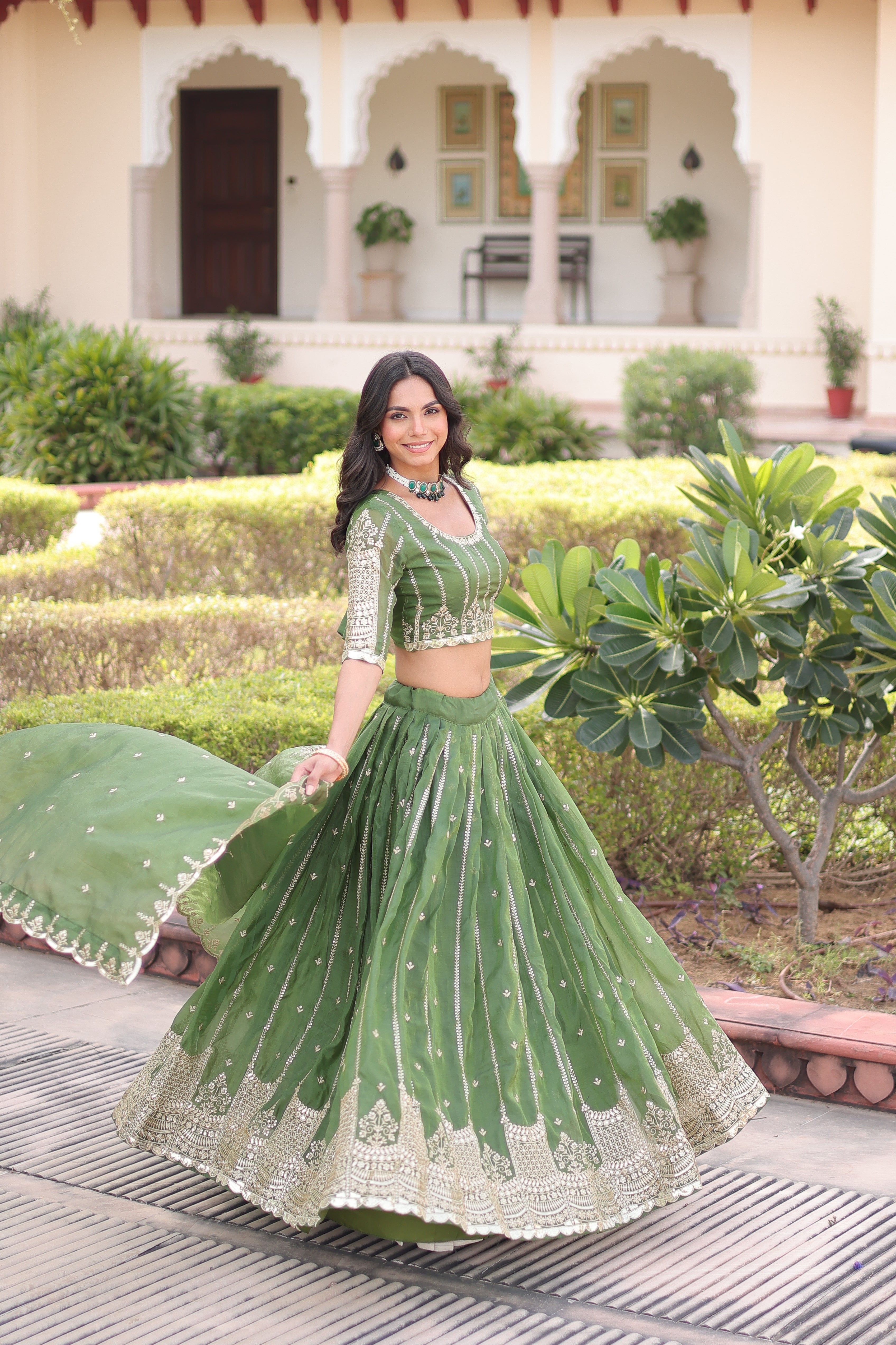 Crushed Embroidered Festive Lehenga Choli for Women