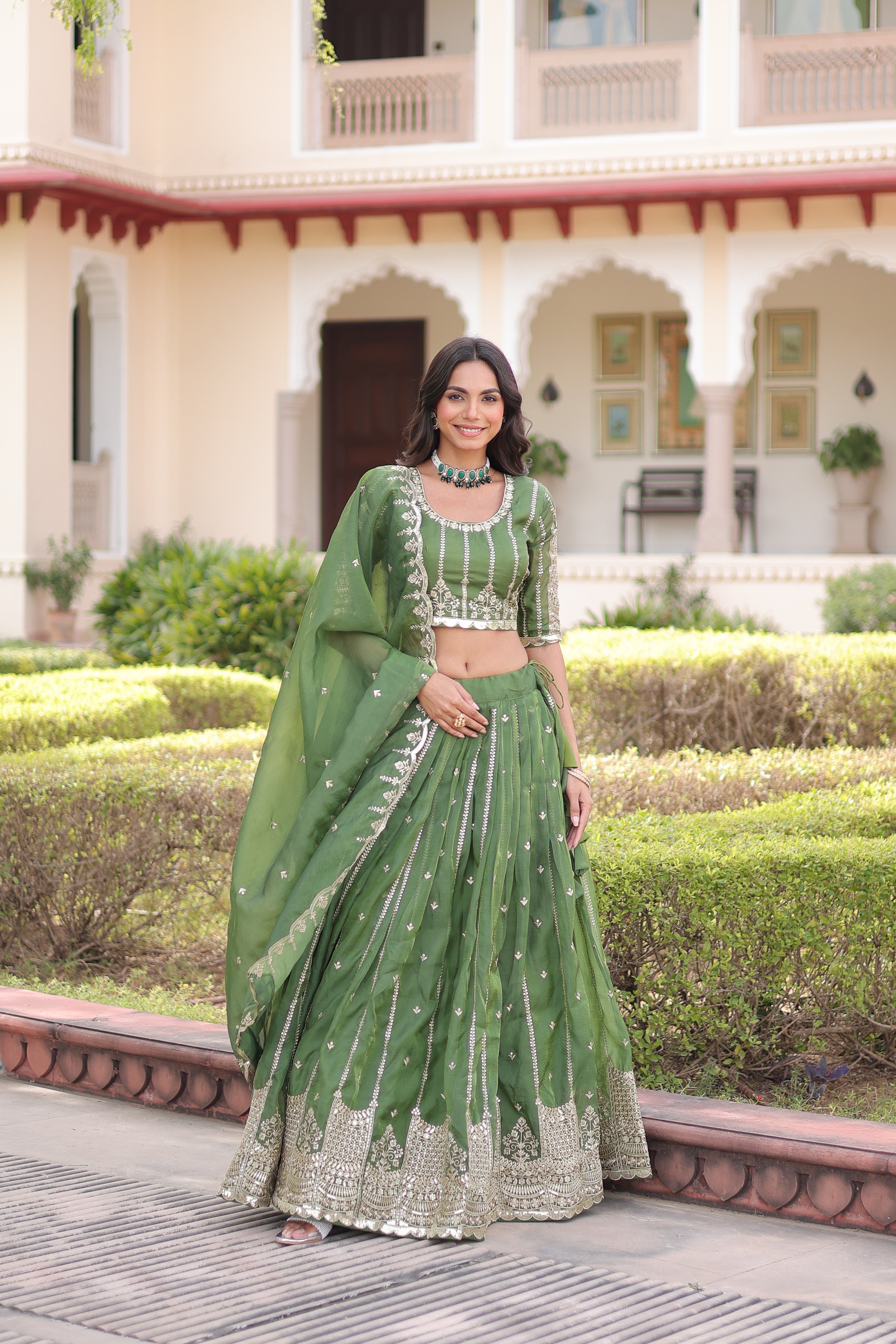 Crushed Embroidered Festive Lehenga Choli for Women