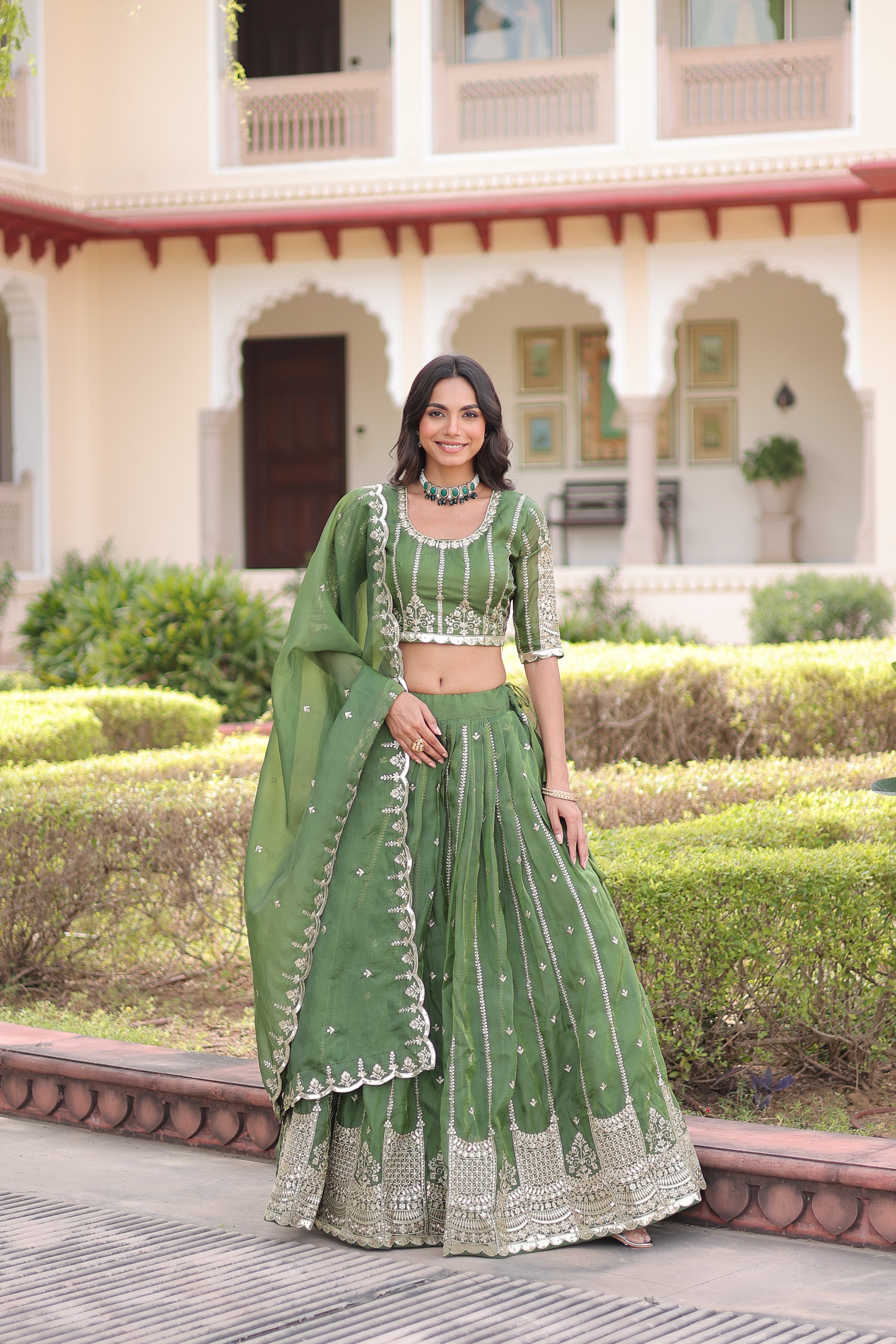 Crushed Embroidered Festive Lehenga Choli for Women