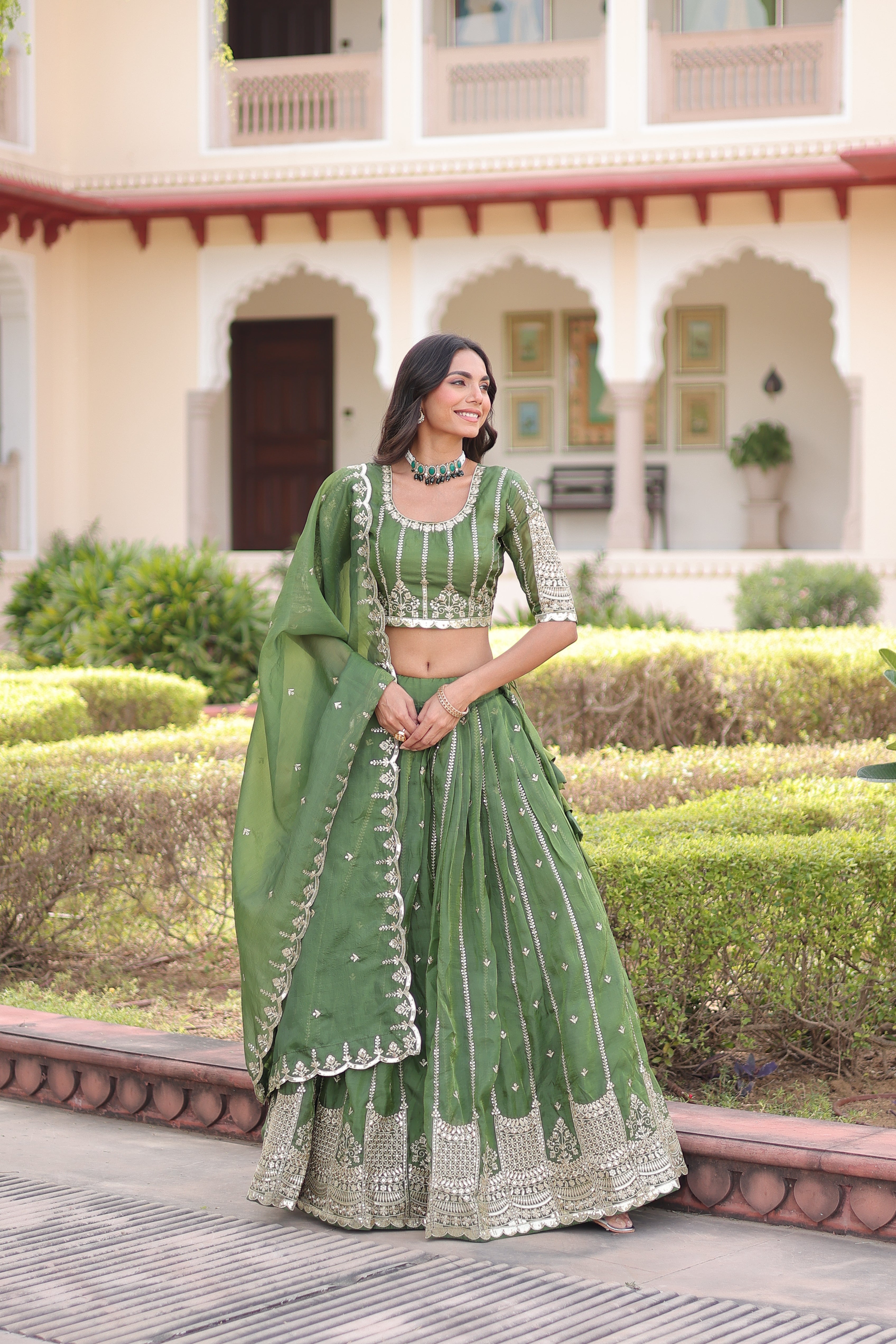 Crushed Embroidered Festive Lehenga Choli for Women