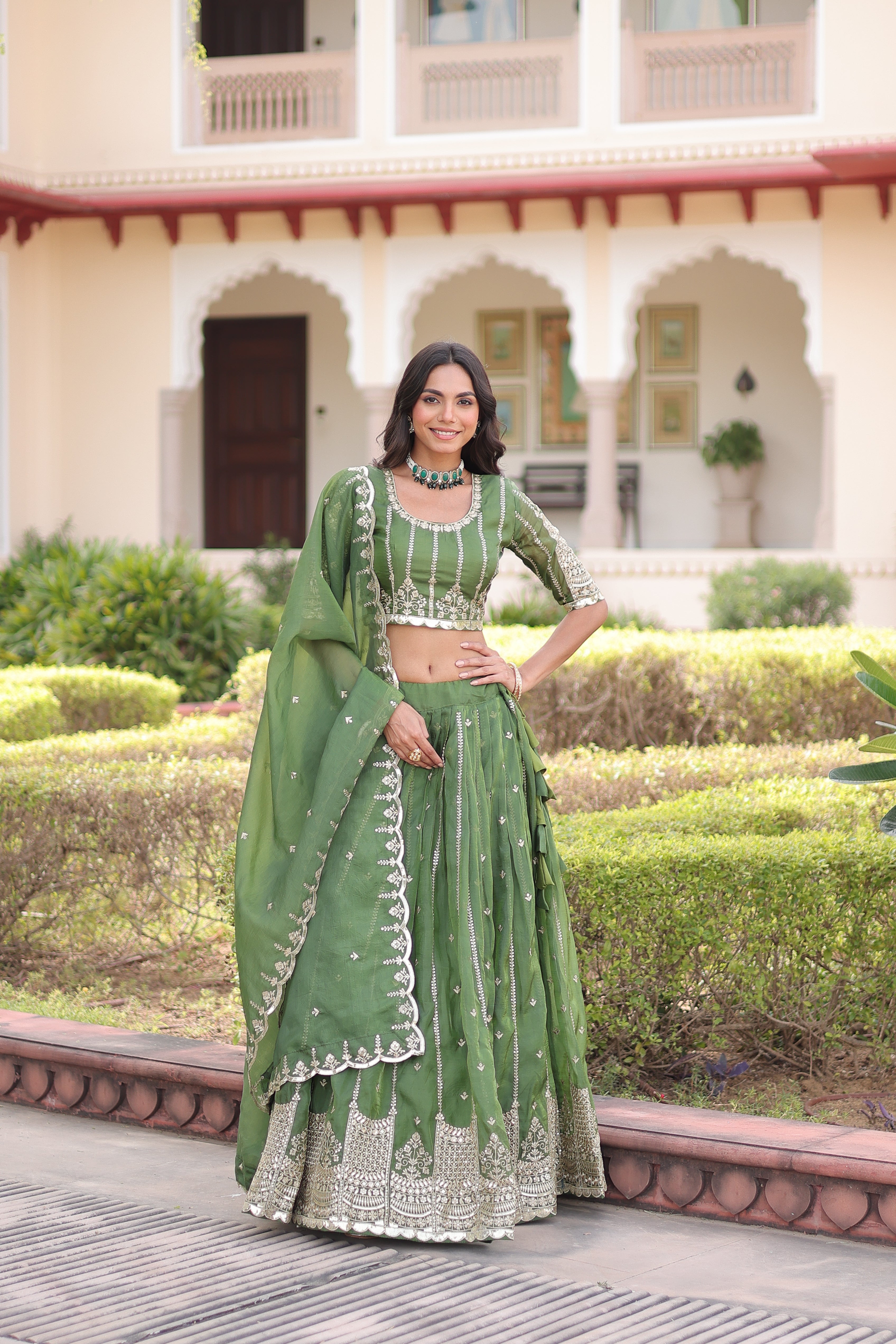 Crushed Embroidered Festive Lehenga Choli for Women