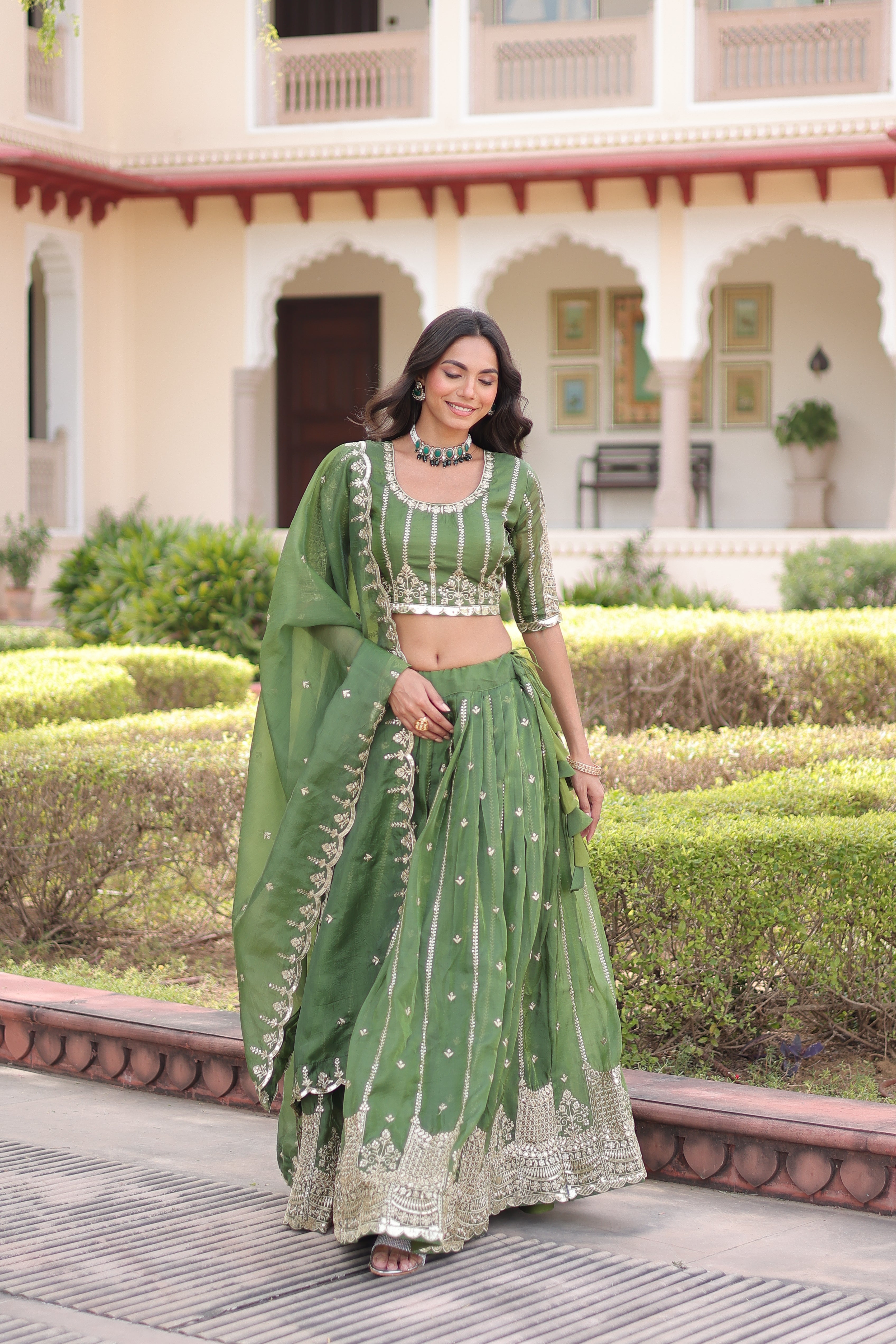 Crushed Embroidered Festive Lehenga Choli for Women