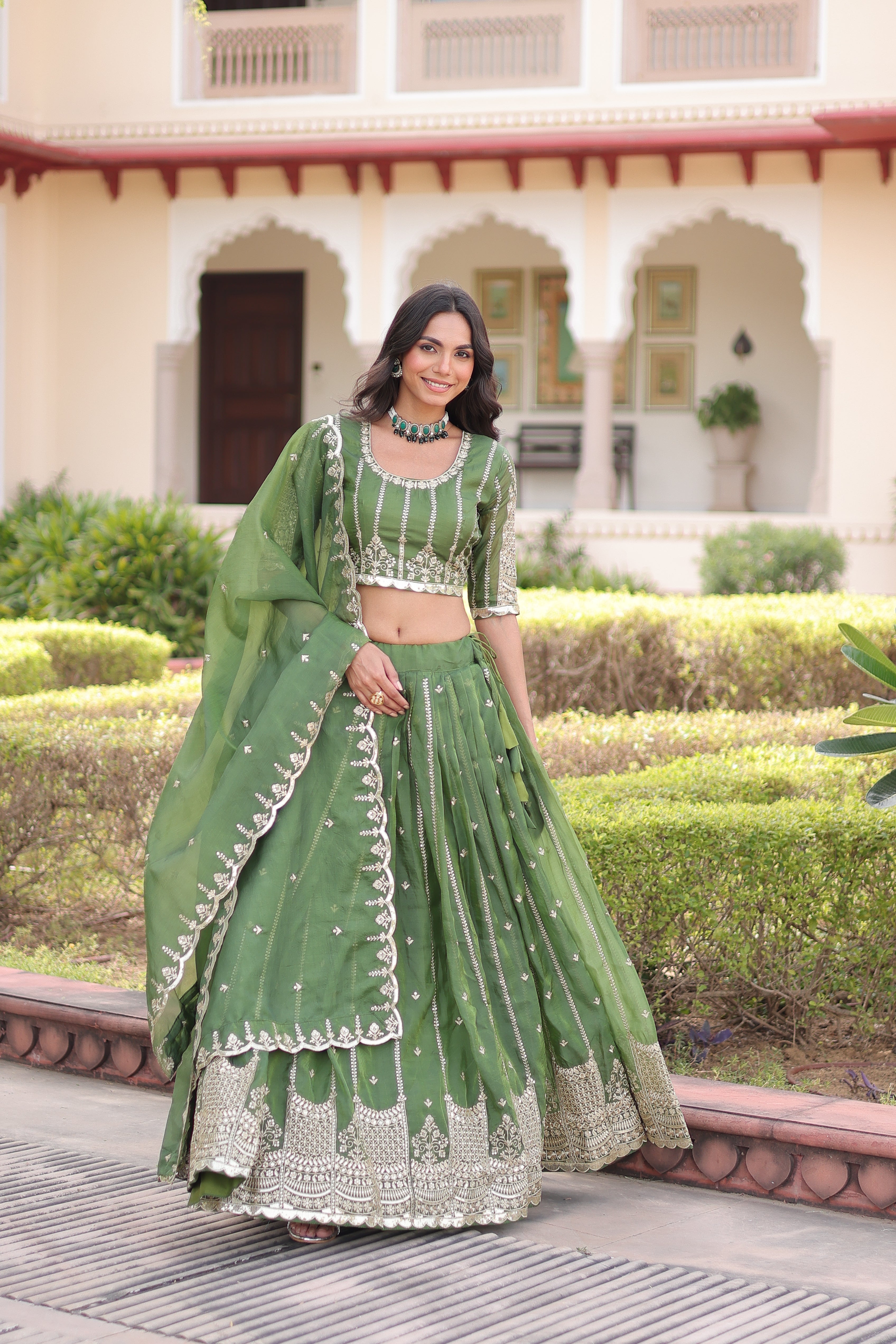 Crushed Embroidered Festive Lehenga Choli for Women