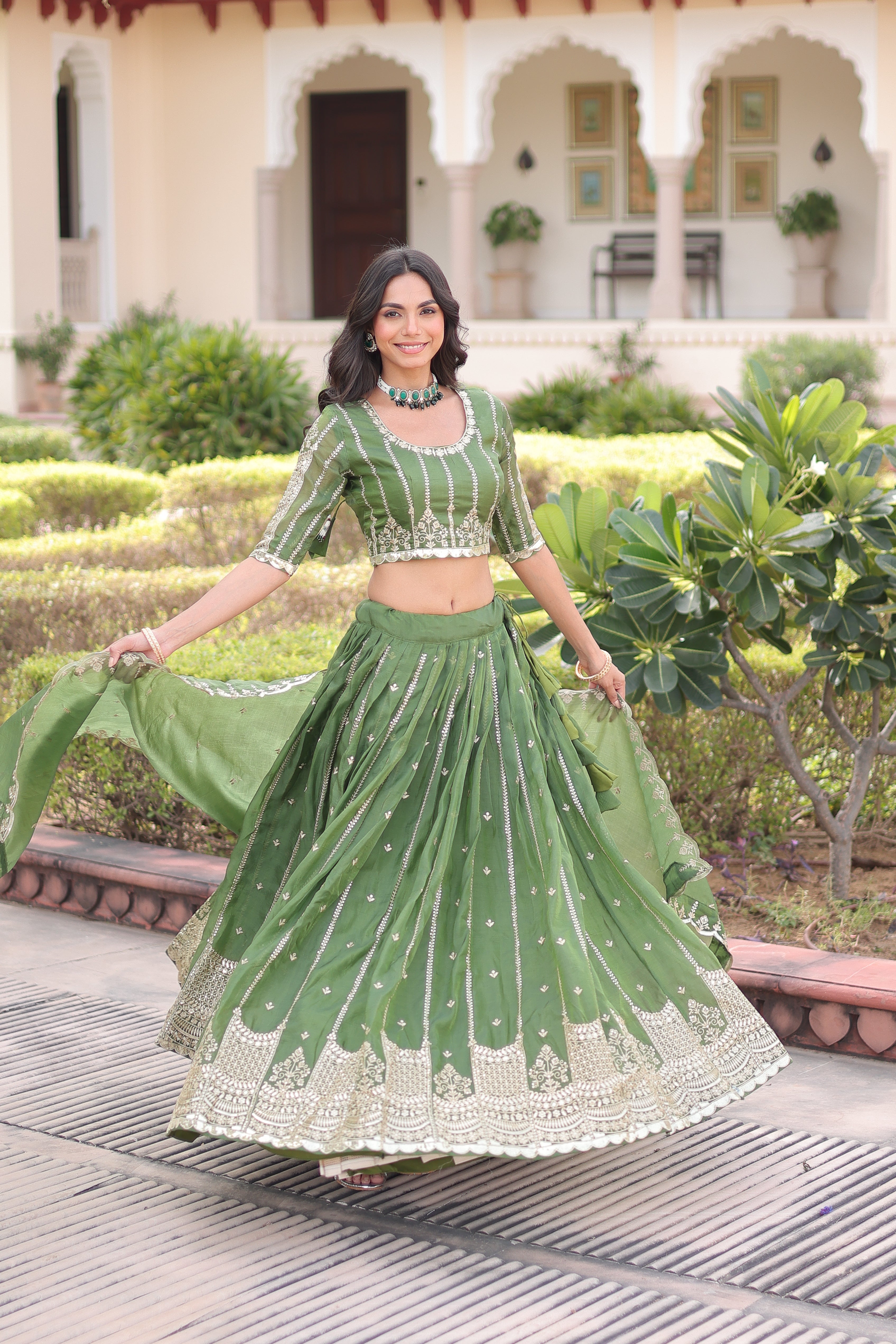 Crushed Embroidered Festive Lehenga Choli for Women