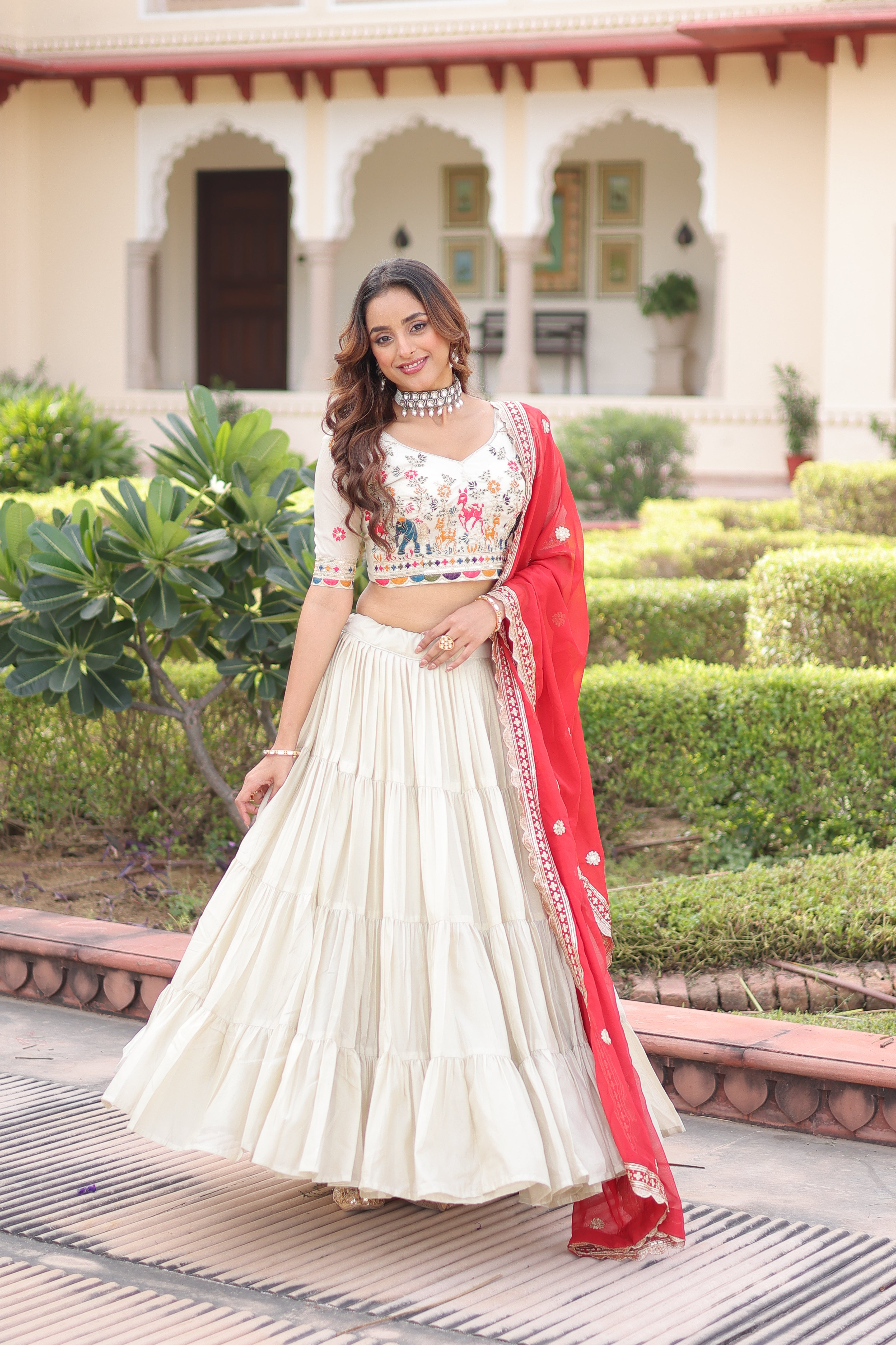 Off-White Silk Embroidered Wedding Lehenga Choli for Women