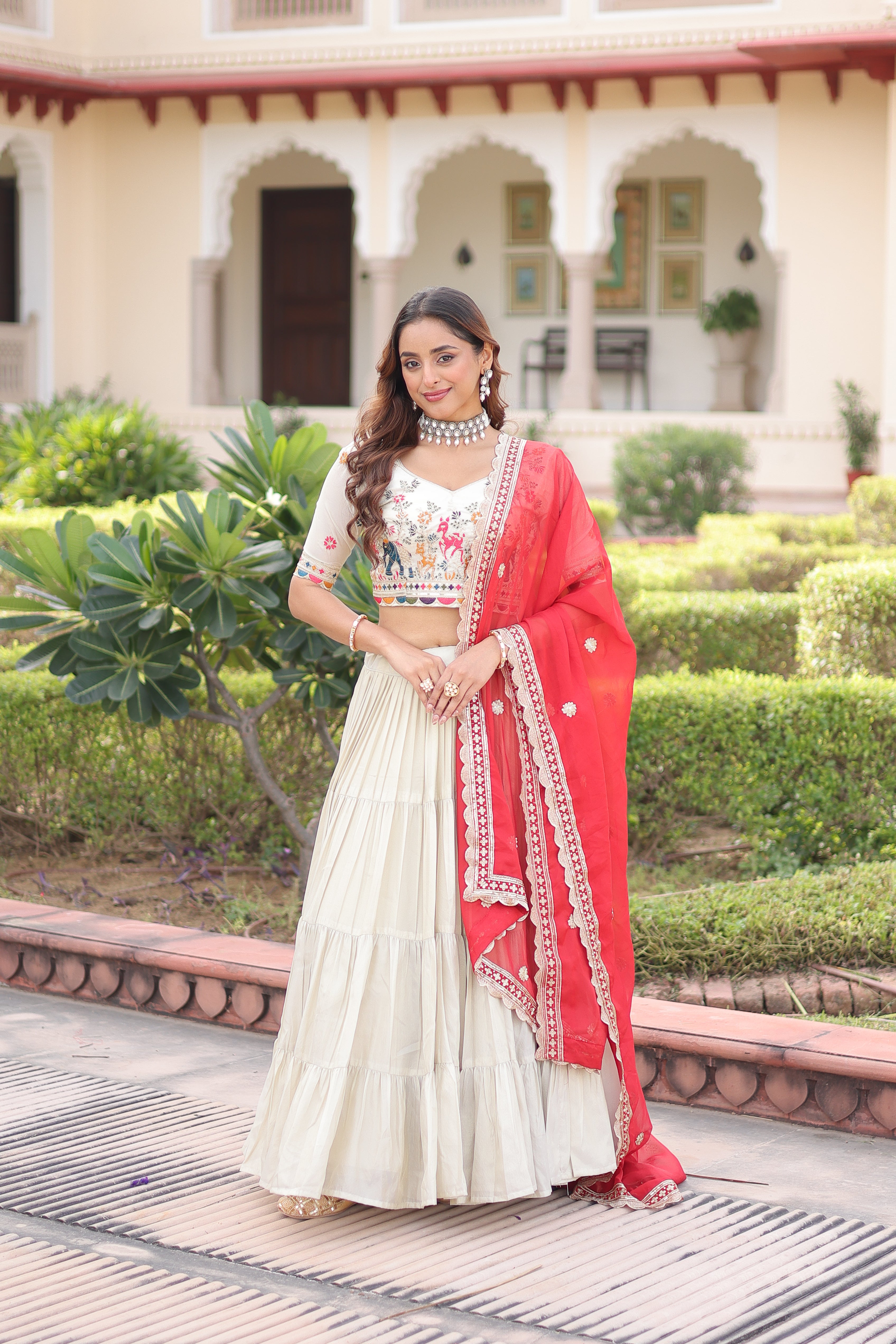 Off-White Silk Embroidered Wedding Lehenga Choli for Women