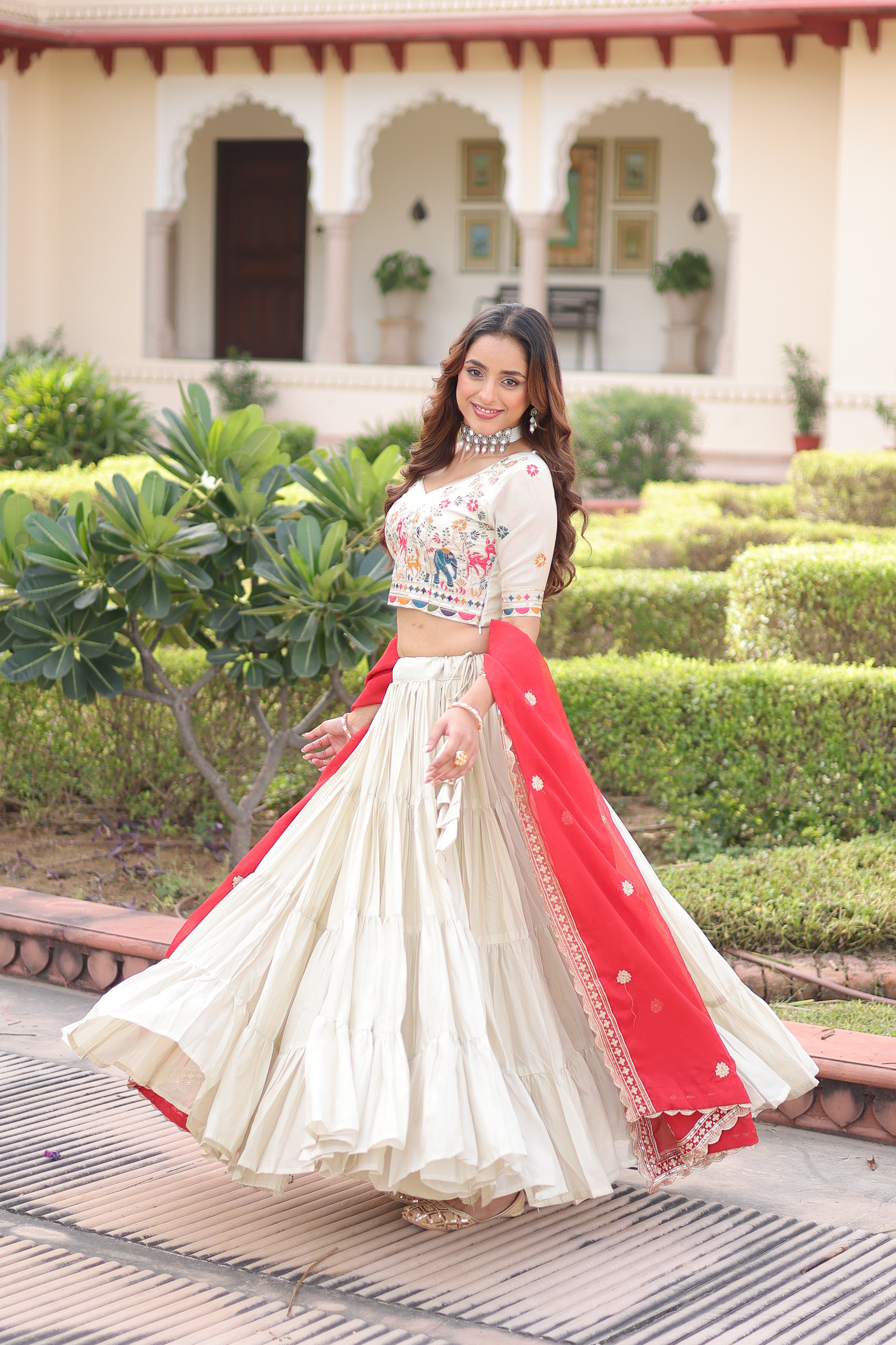 Off-White Silk Embroidered Wedding Lehenga Choli for Women