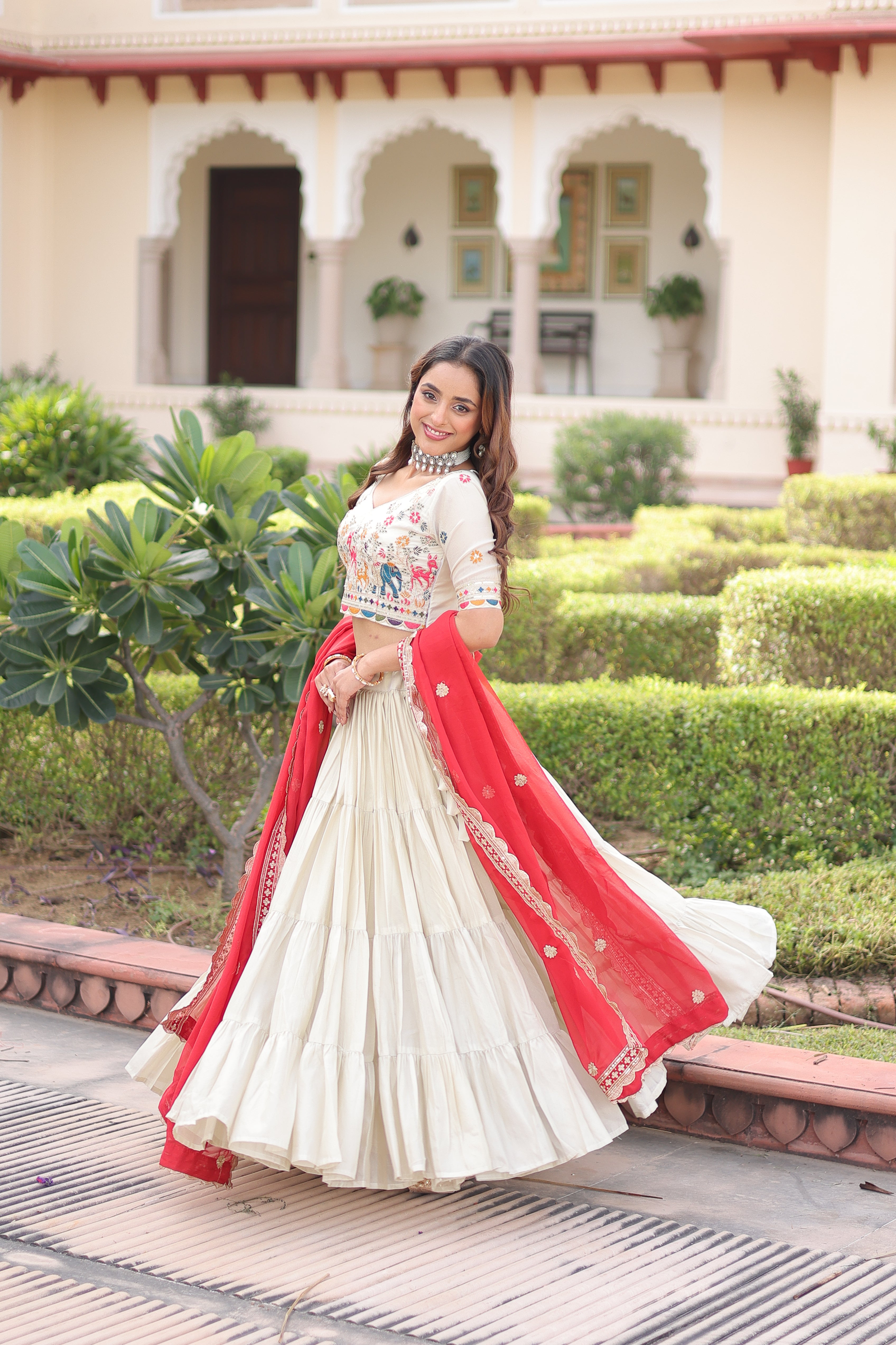 Off-White Silk Embroidered Wedding Lehenga Choli for Women