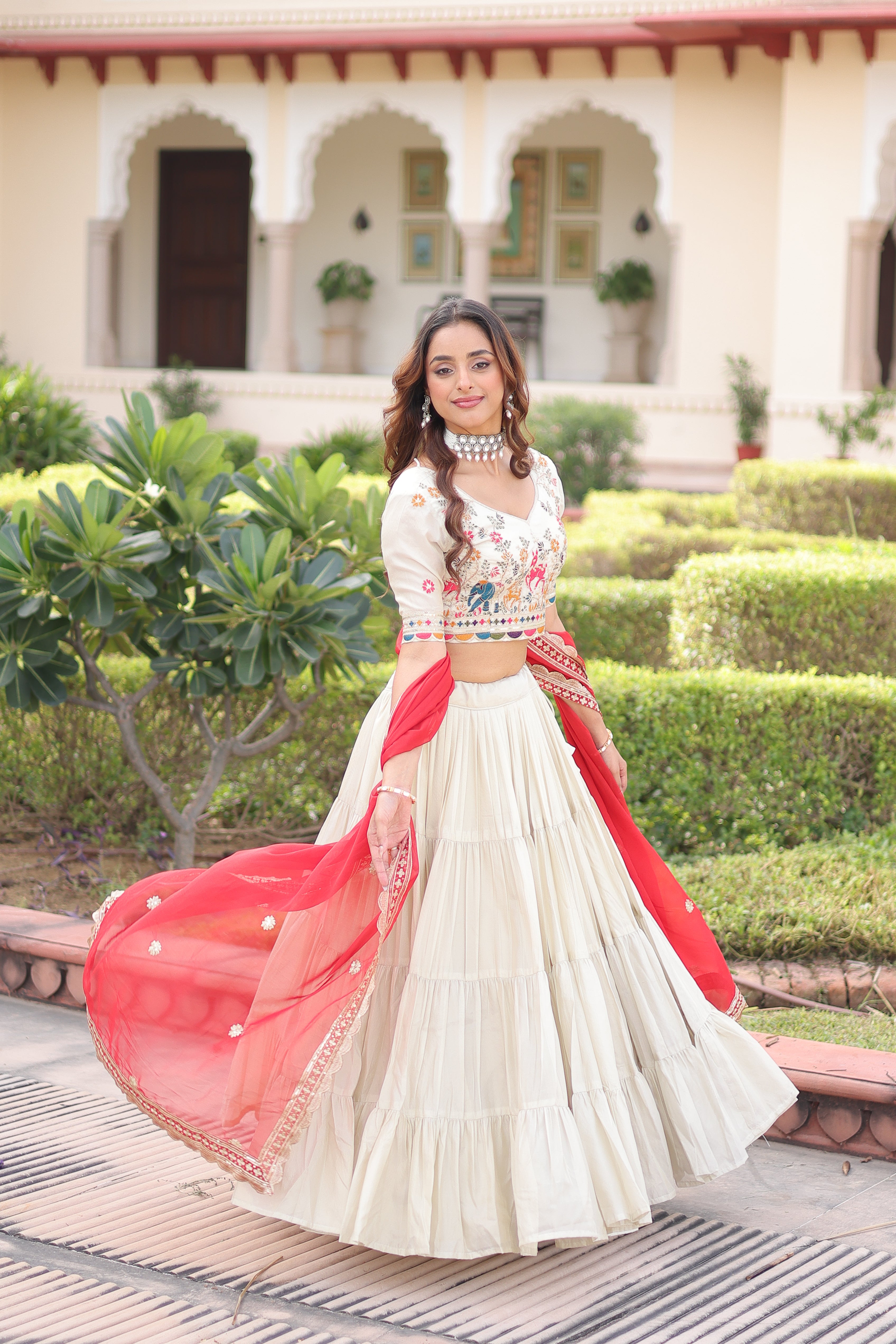 Off-White Silk Embroidered Wedding Lehenga Choli for Women