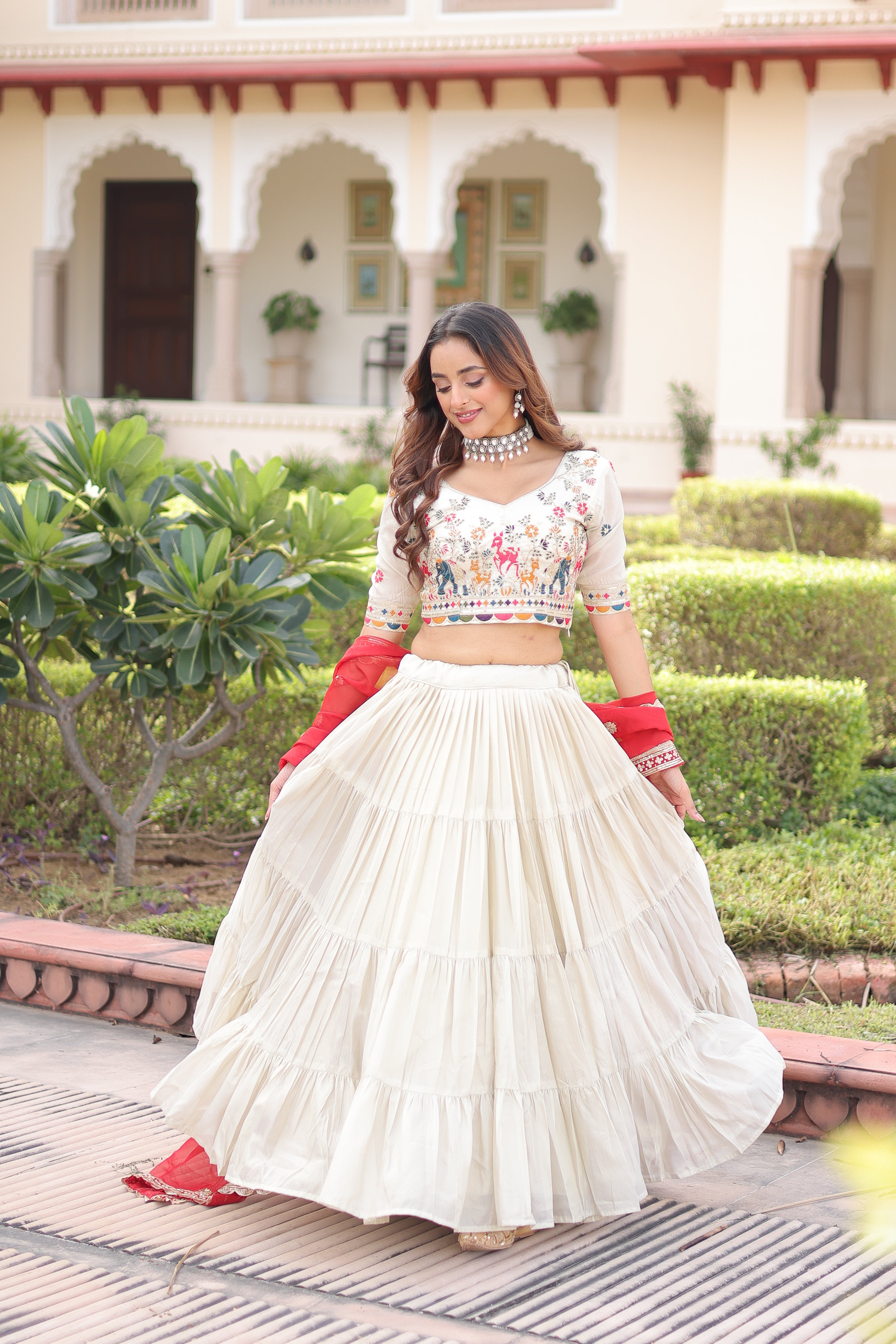 Off-White Silk Embroidered Wedding Lehenga Choli for Women