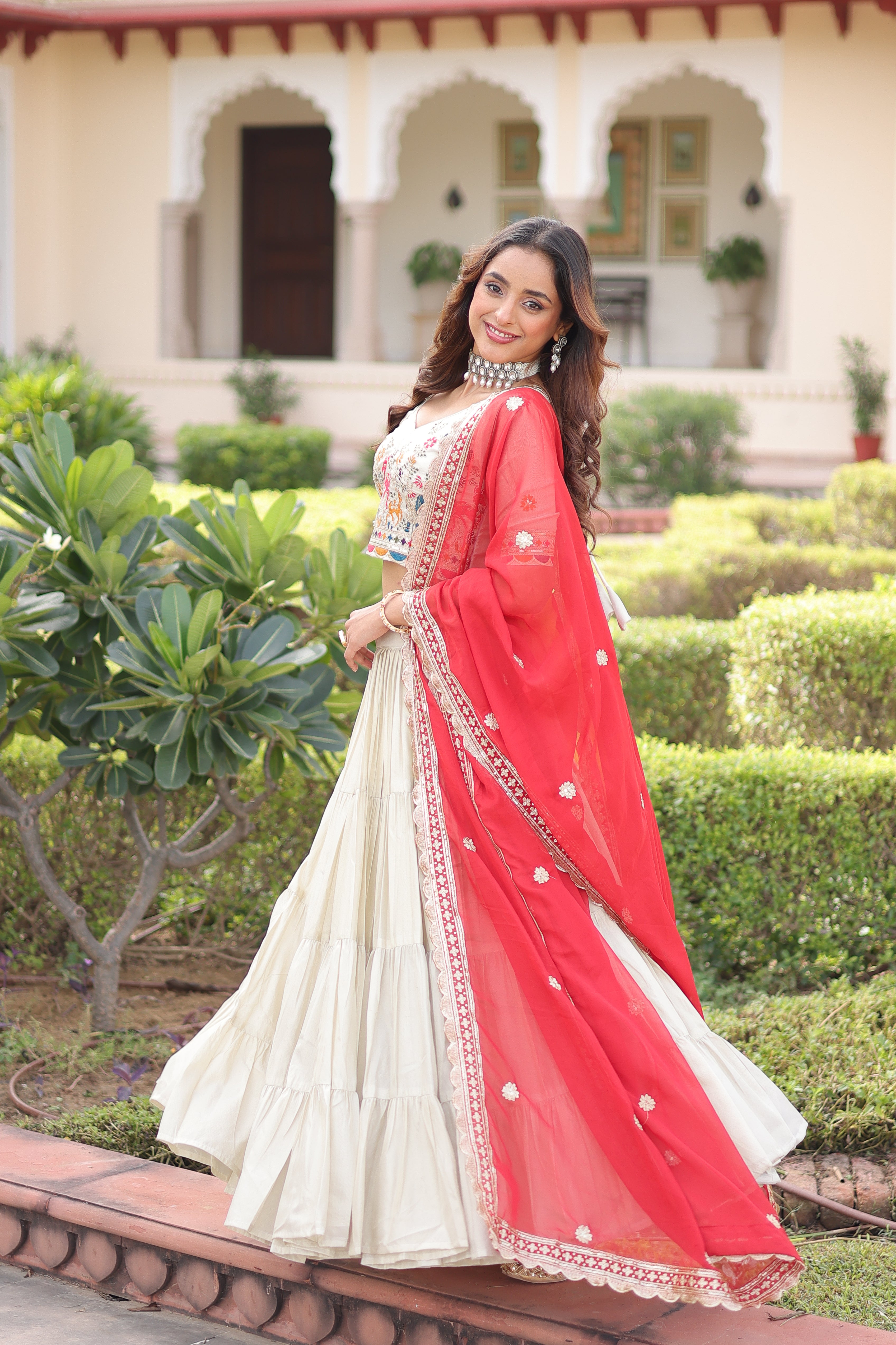 Off-White Silk Embroidered Wedding Lehenga Choli for Women