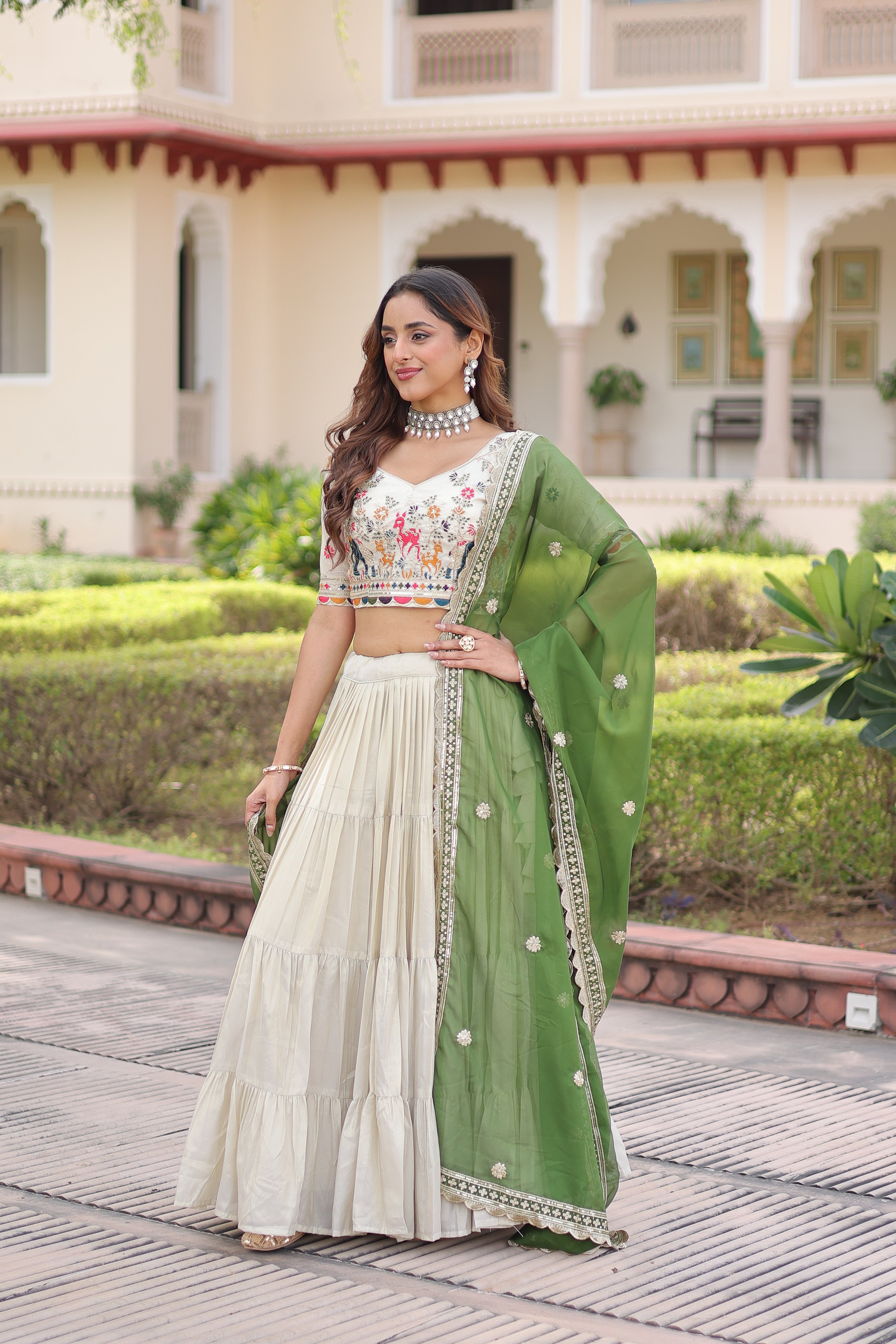 Off-White Silk Embroidered Wedding Lehenga Choli for Women