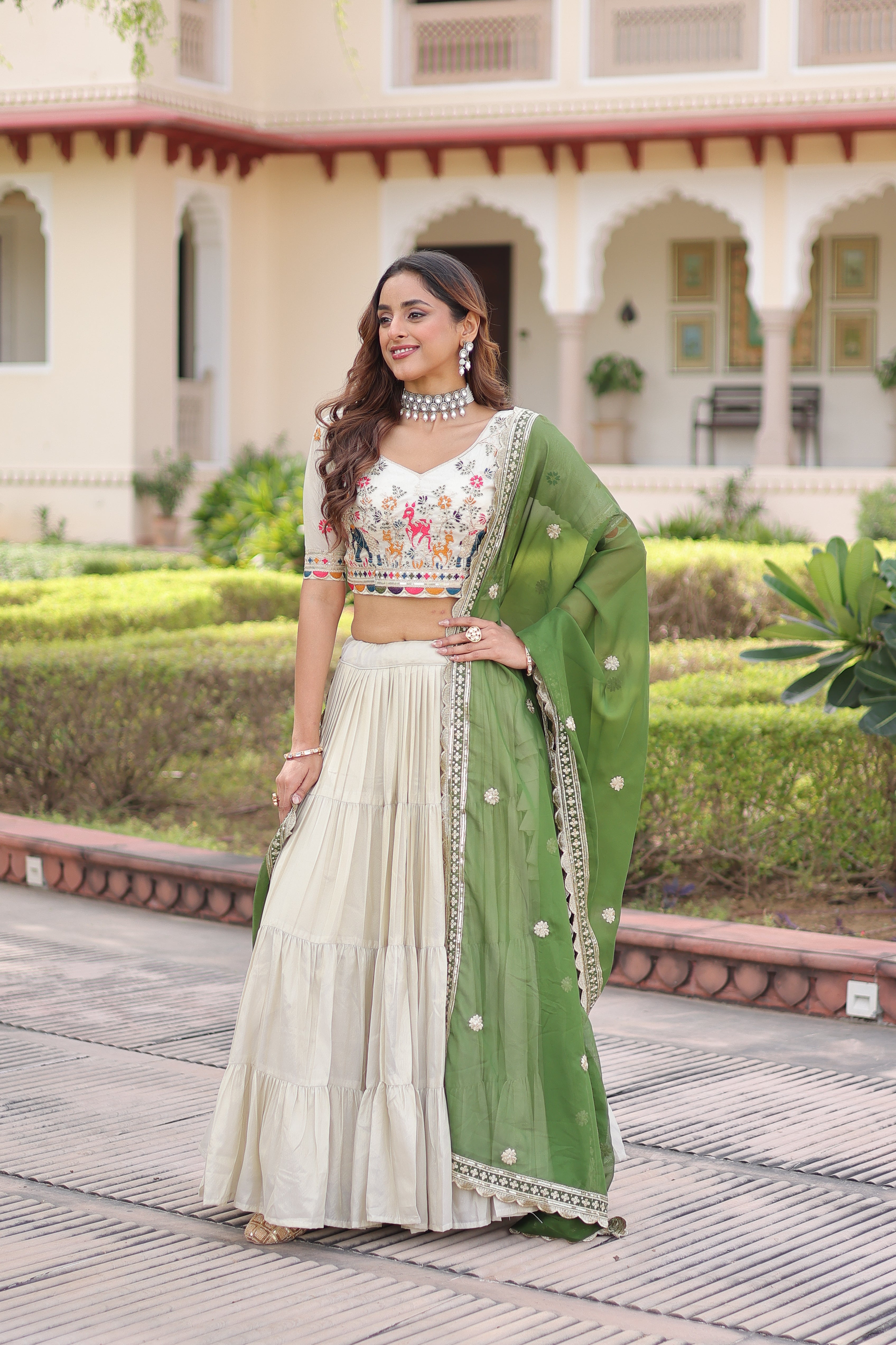 Off-White Silk Embroidered Wedding Lehenga Choli for Women