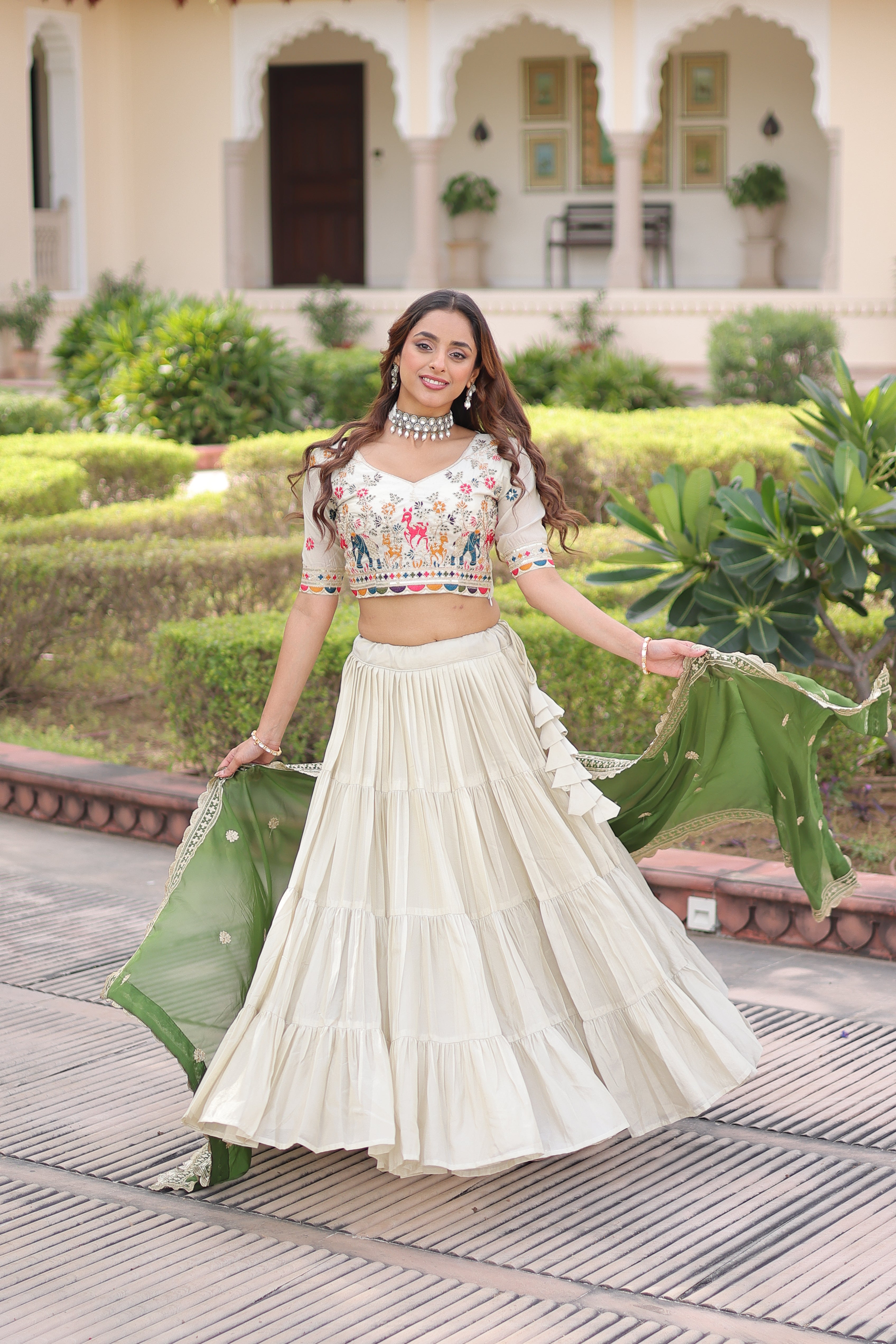 Off-White Silk Embroidered Wedding Lehenga Choli for Women