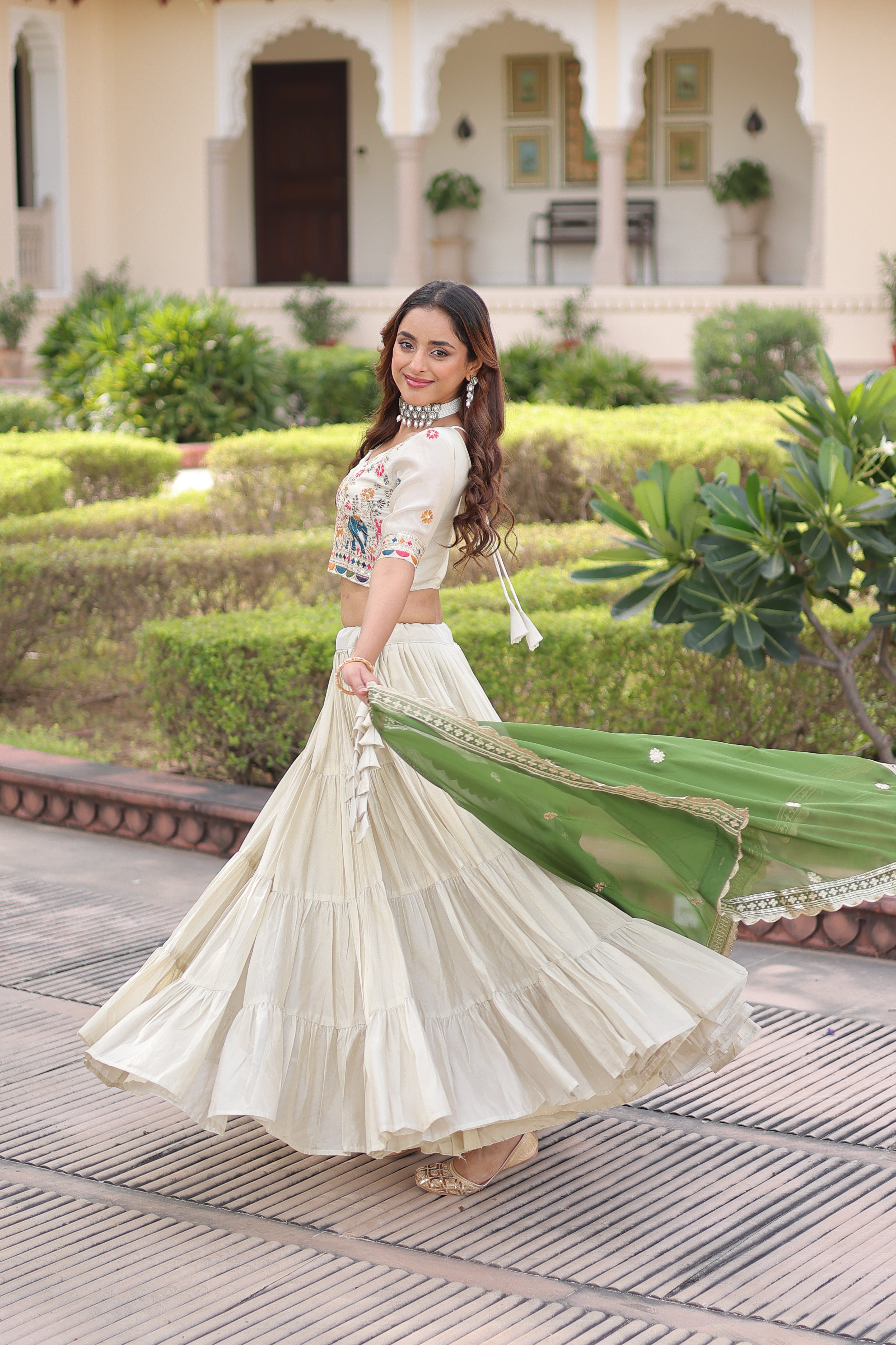 Off-White Silk Embroidered Wedding Lehenga Choli for Women