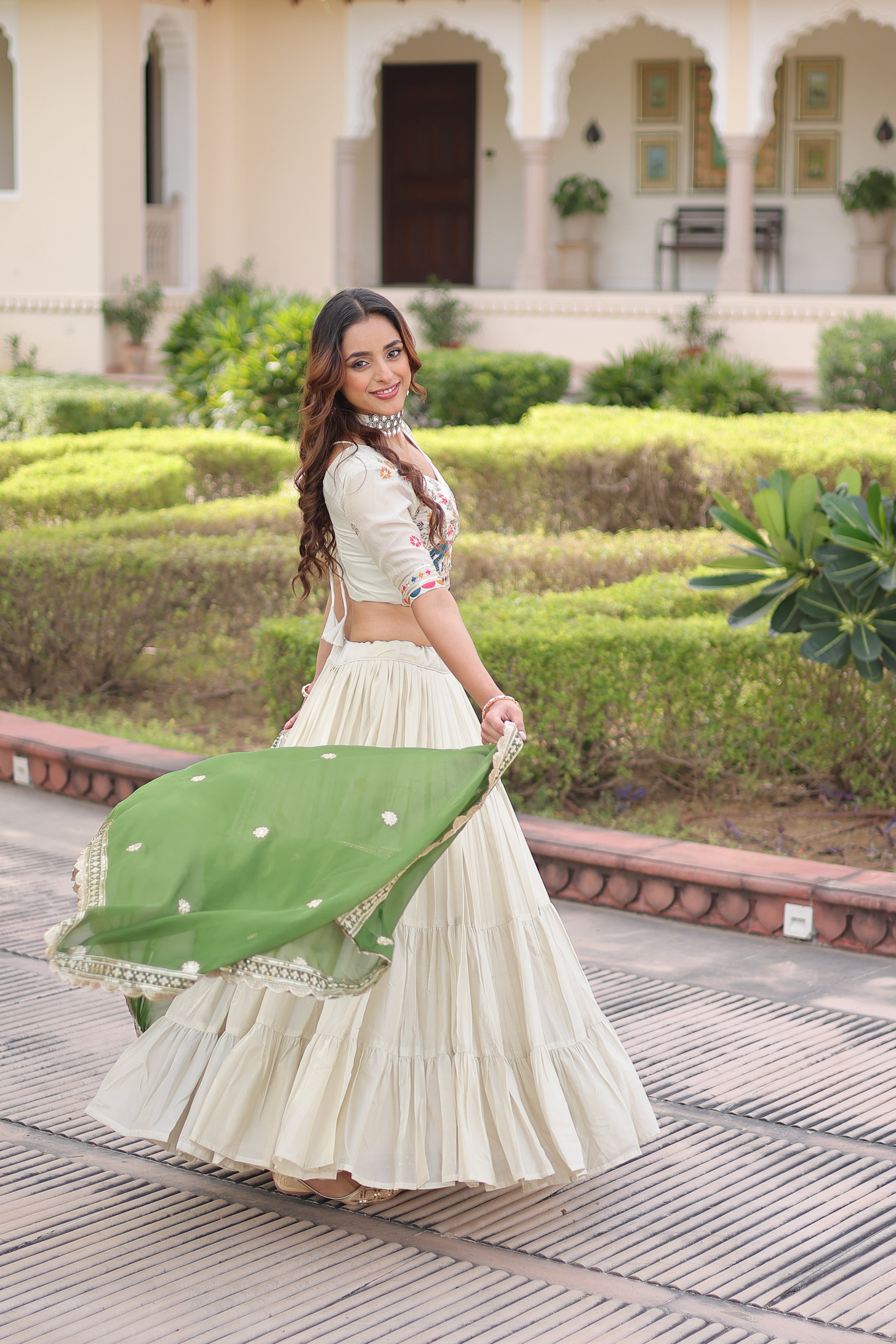 Off-White Silk Embroidered Wedding Lehenga Choli for Women