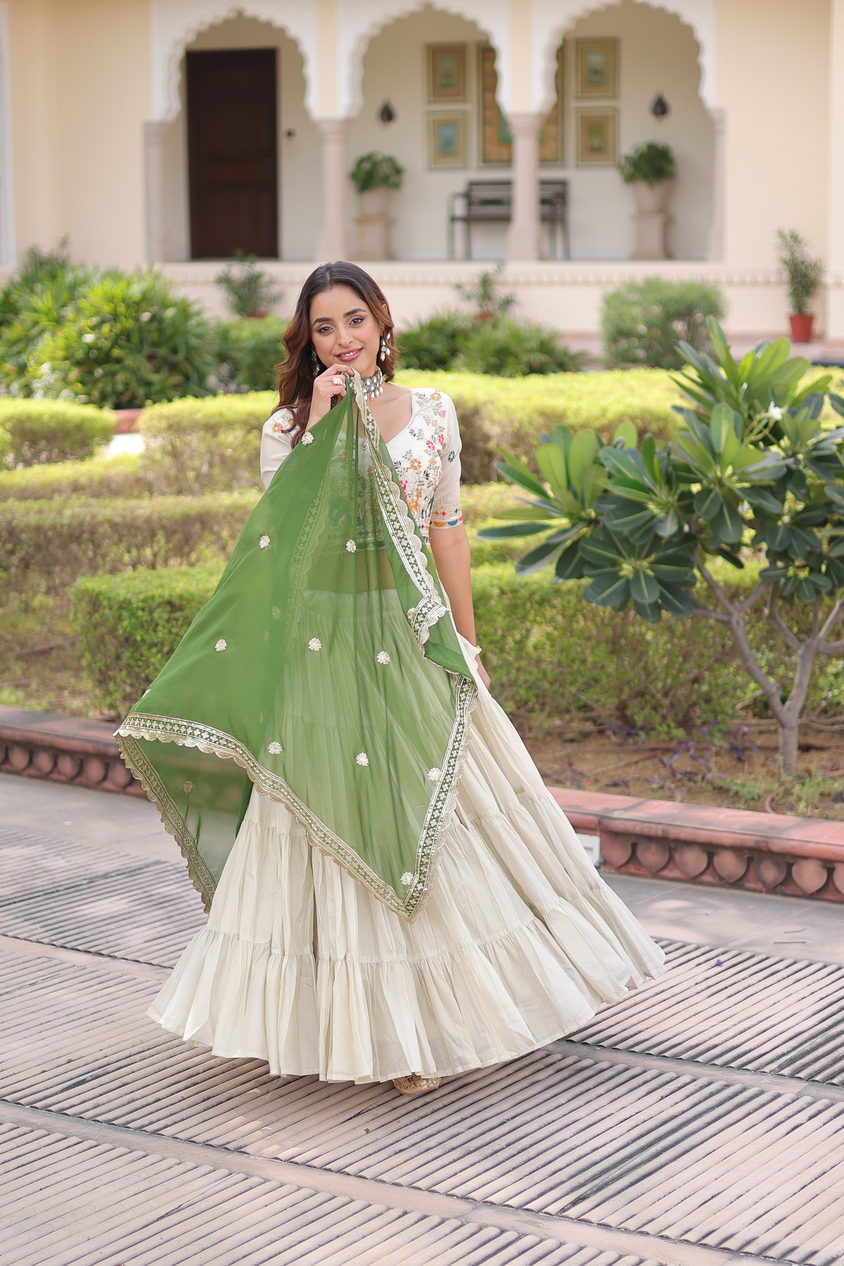 Off-White Silk Embroidered Wedding Lehenga Choli for Women
