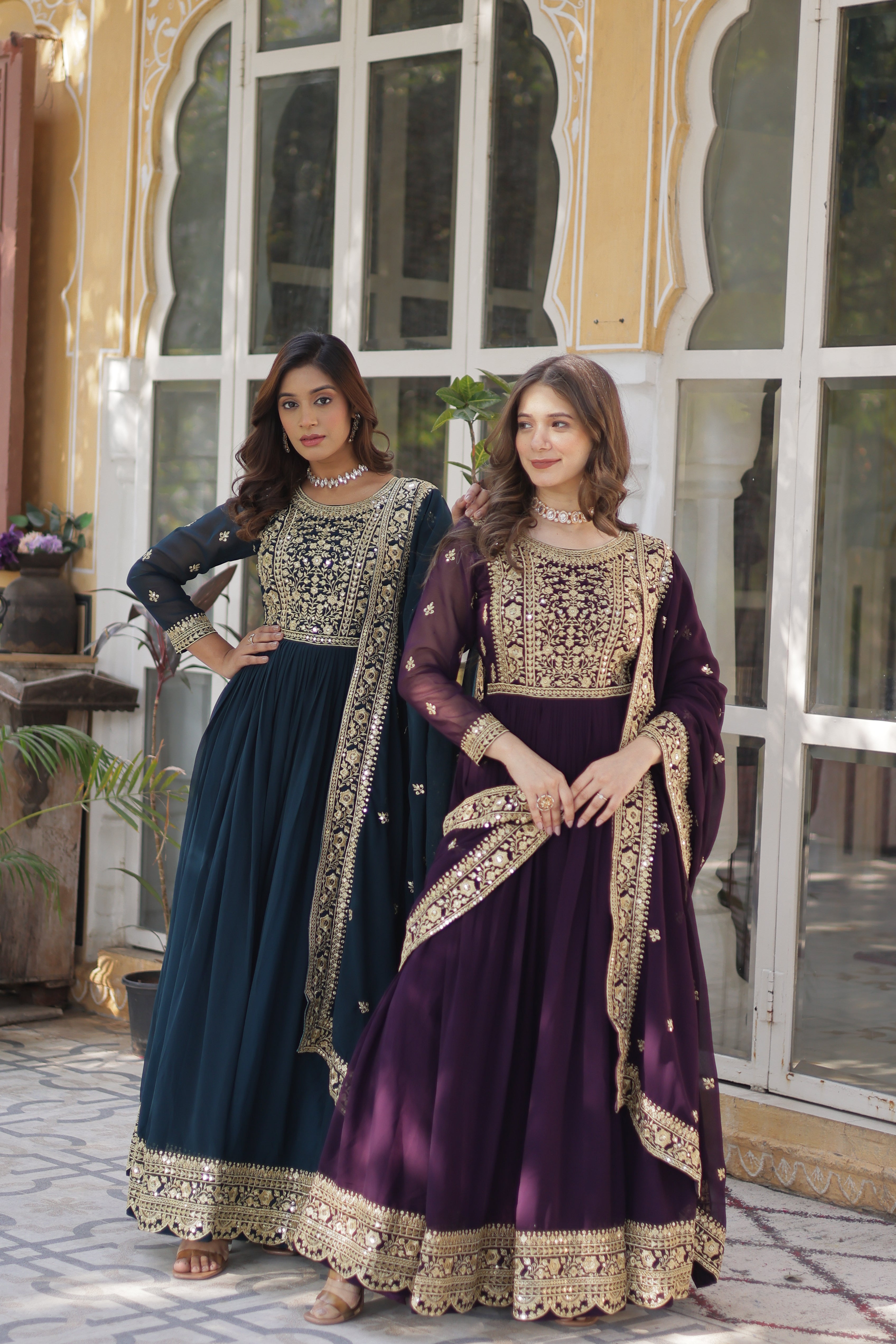 Georgette Zari Work Party Wear Gown With Dupatta