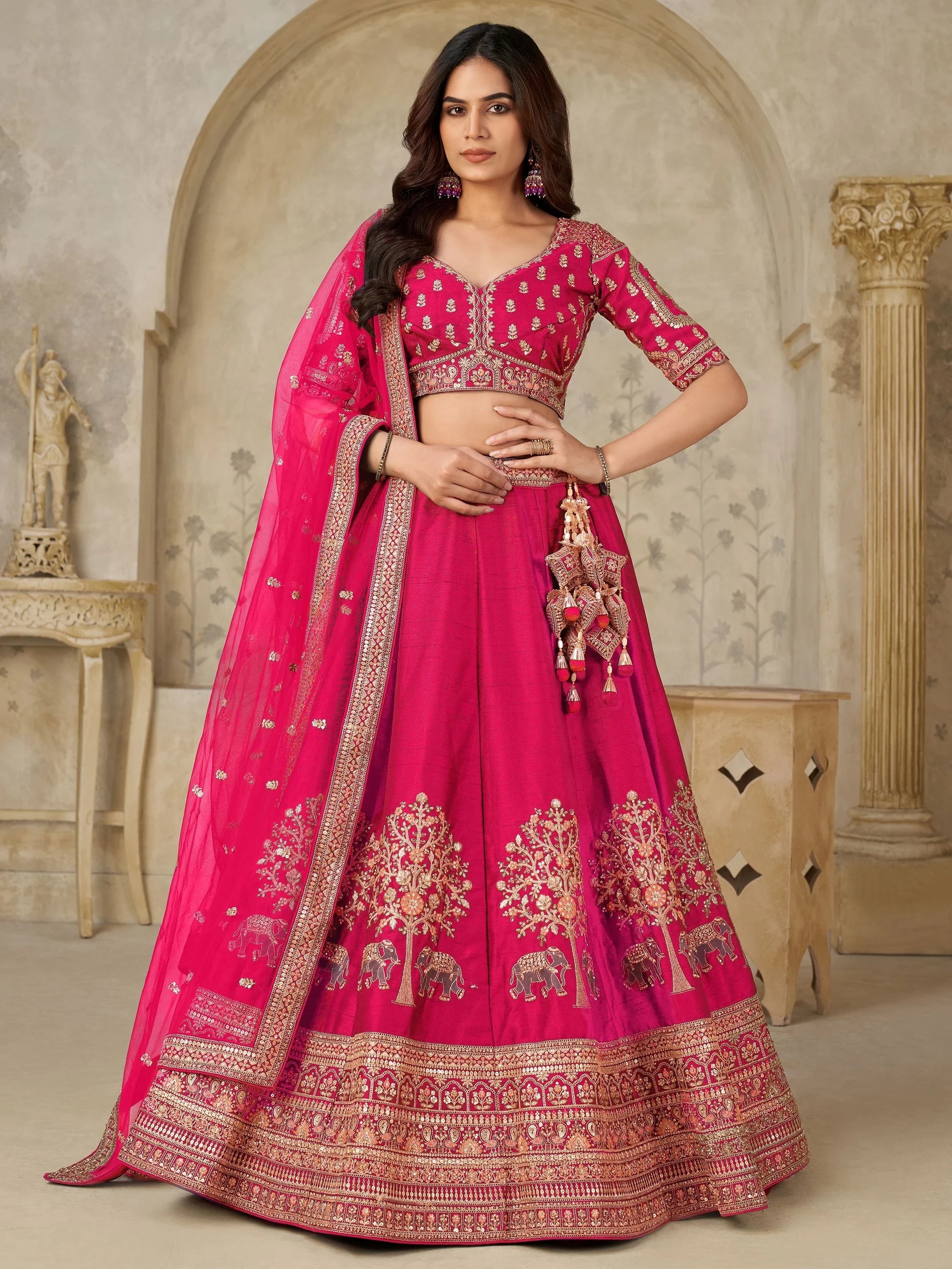 Pink Bewitching Sequins Silk Engagement Wear Lehenga Choli With Dupatta for Women