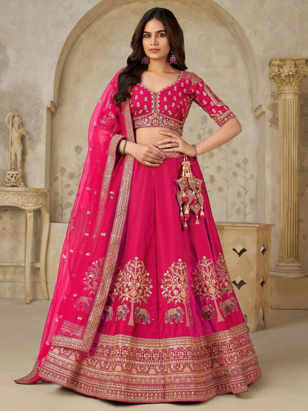 Pink Bewitching Sequins Silk Engagement Wear Lehenga Choli With Dupatta for Women