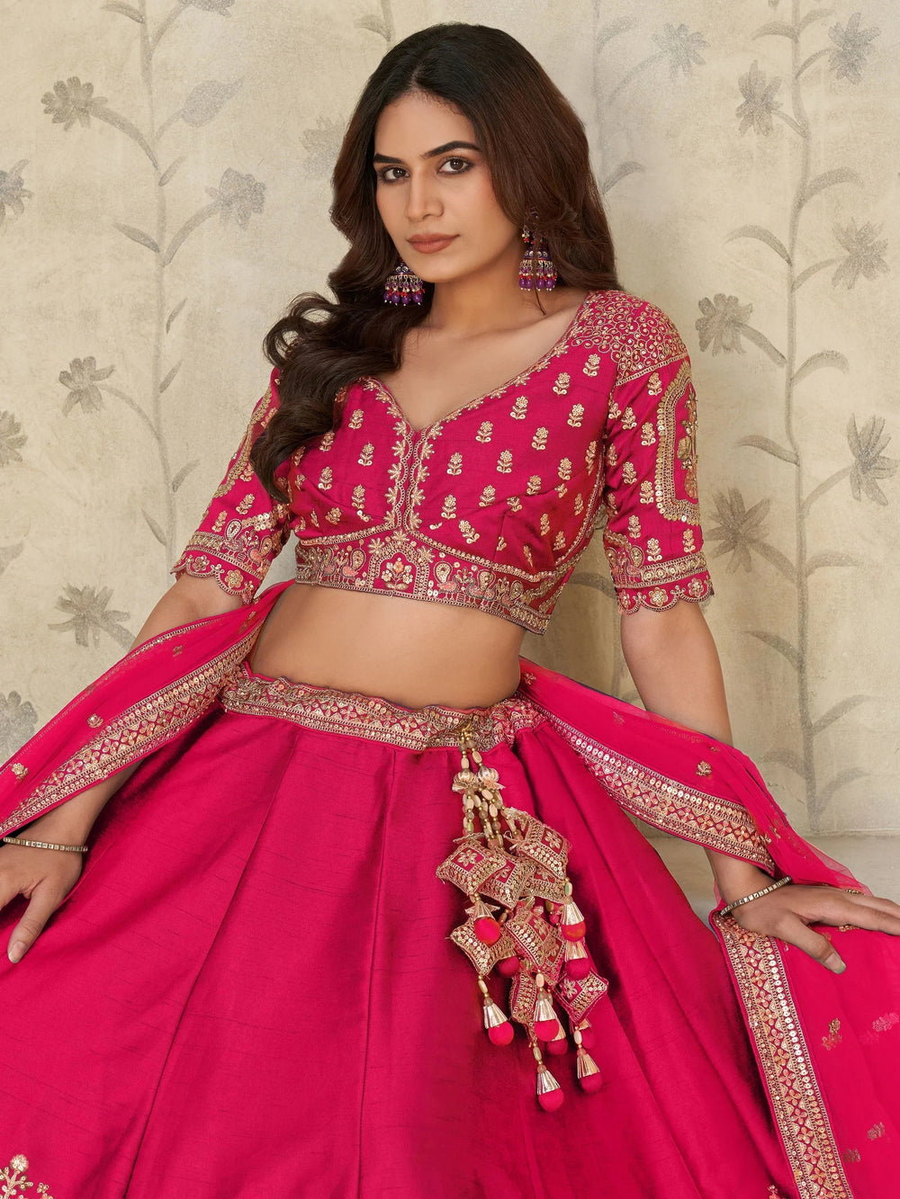 Pink Bewitching Sequins Silk Engagement Wear Lehenga Choli With Dupatta for Women
