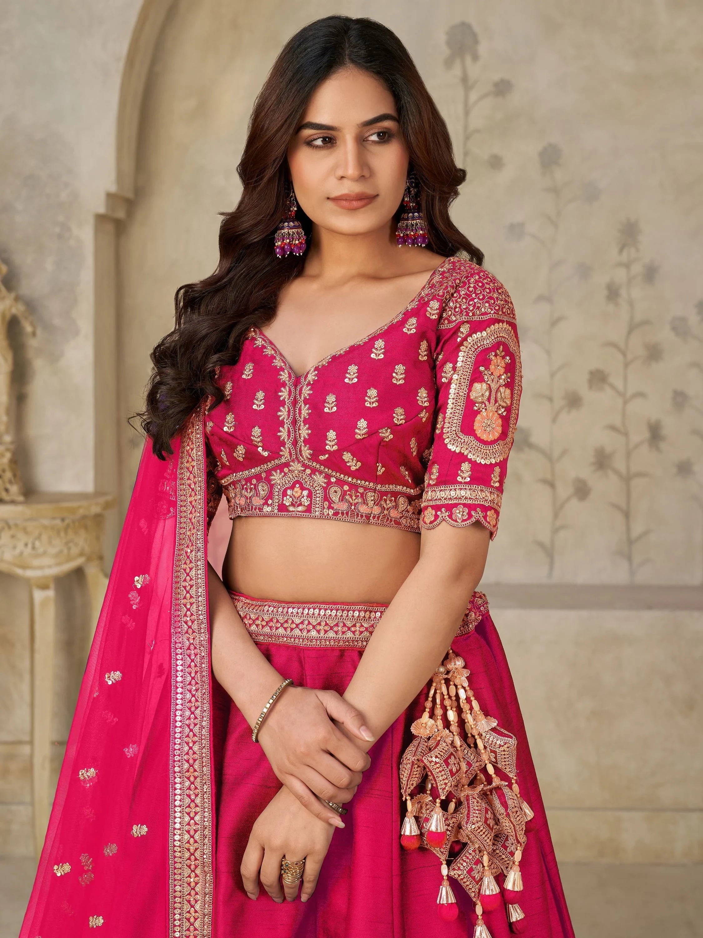 Pink Bewitching Sequins Silk Engagement Wear Lehenga Choli With Dupatta for Women