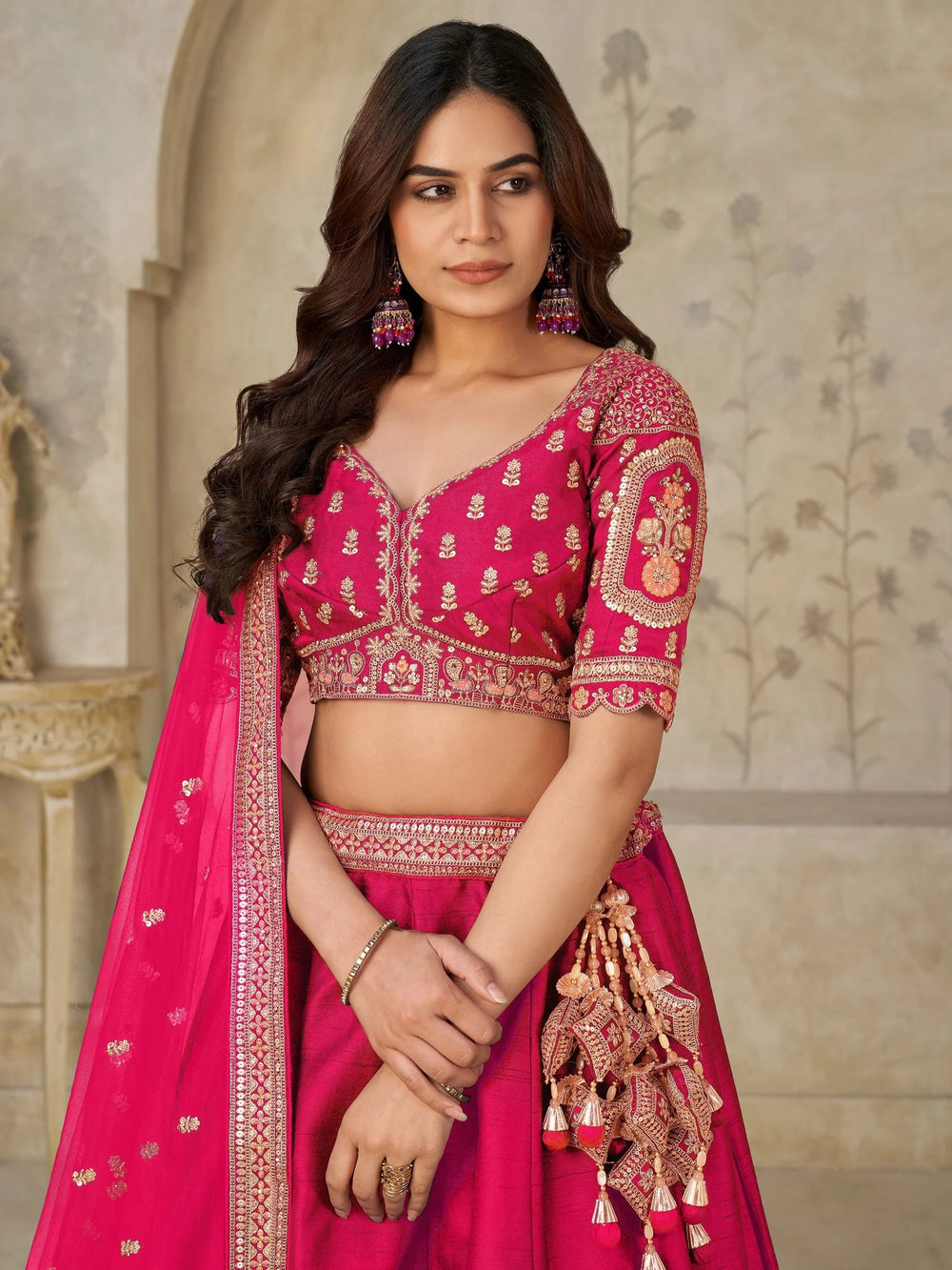 Pink Bewitching Sequins Silk Engagement Wear Lehenga Choli With Dupatta for Women