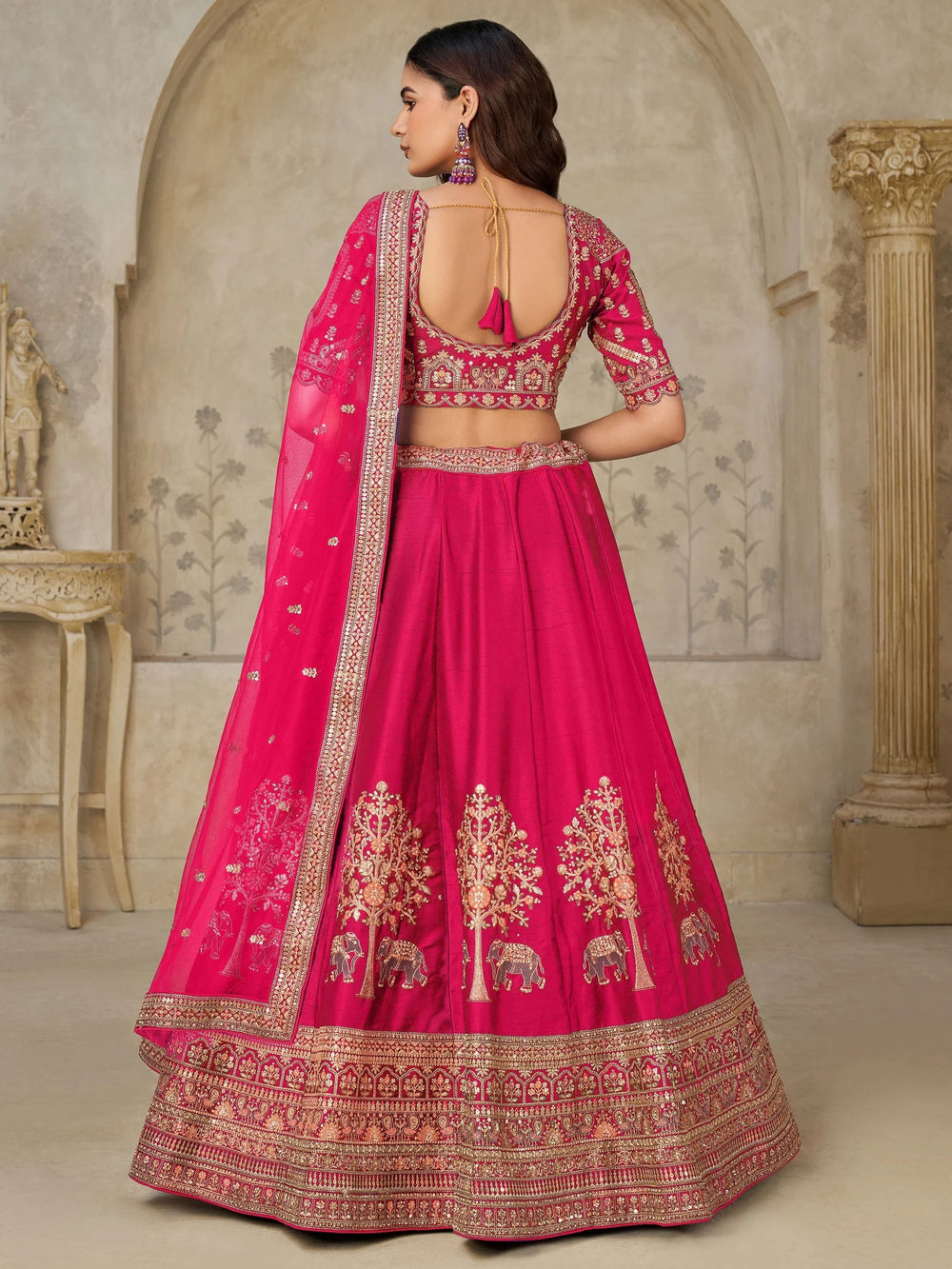 Pink Bewitching Sequins Silk Engagement Wear Lehenga Choli With Dupatta for Women