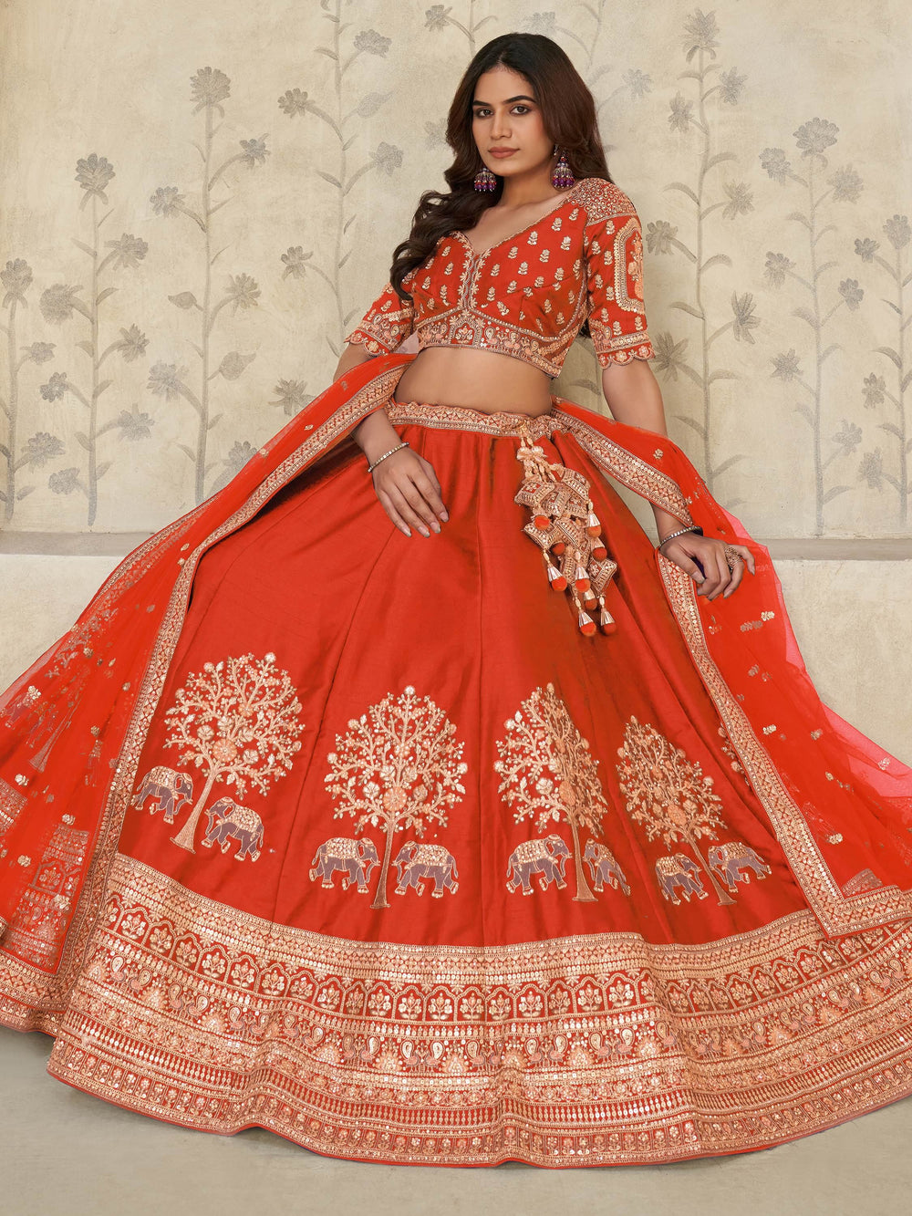 Rust Bewitching Sequins Silk Engagement Wear Lehenga Choli With Dupatta for Women